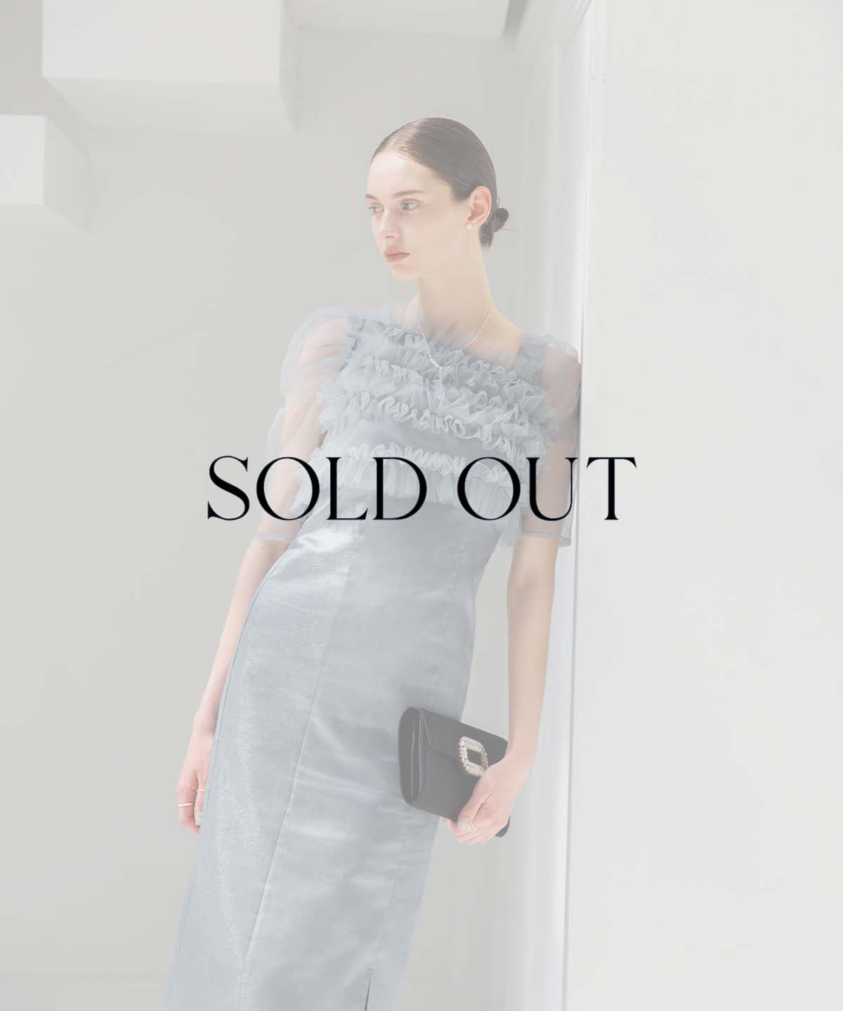 【SOLD OUT】チュールアシンメトリーティアードフリルIラインワンピースドレス