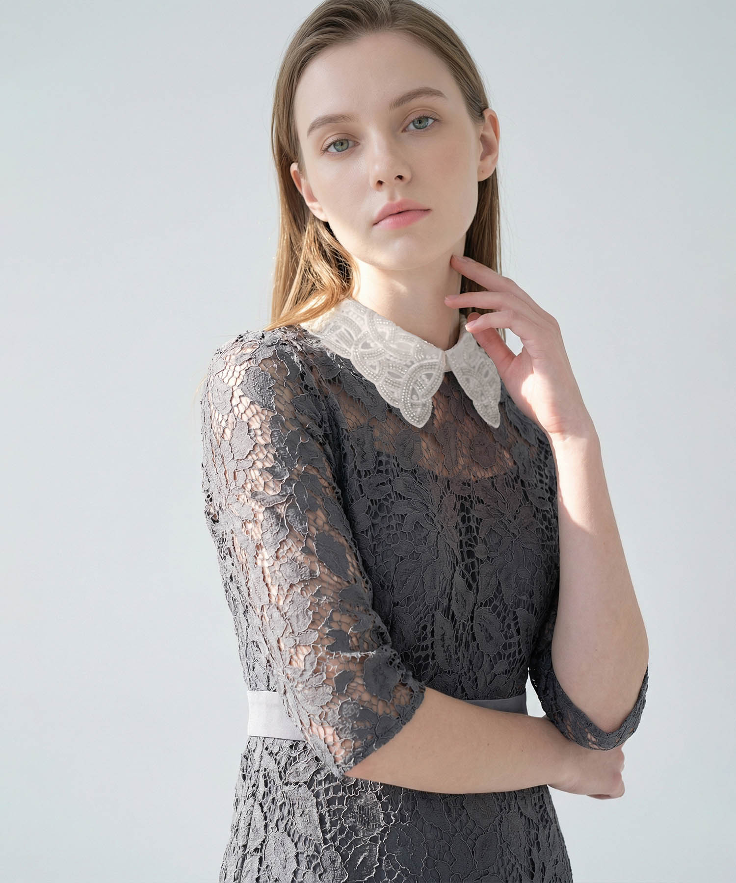 【当日発送】花柄レースビジューカラーAラインワンピースドレス