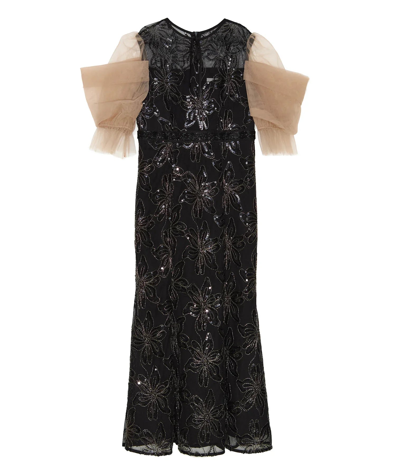 当日発送】スパンコールフラワーリボンチュールワンピース結婚式ドレス