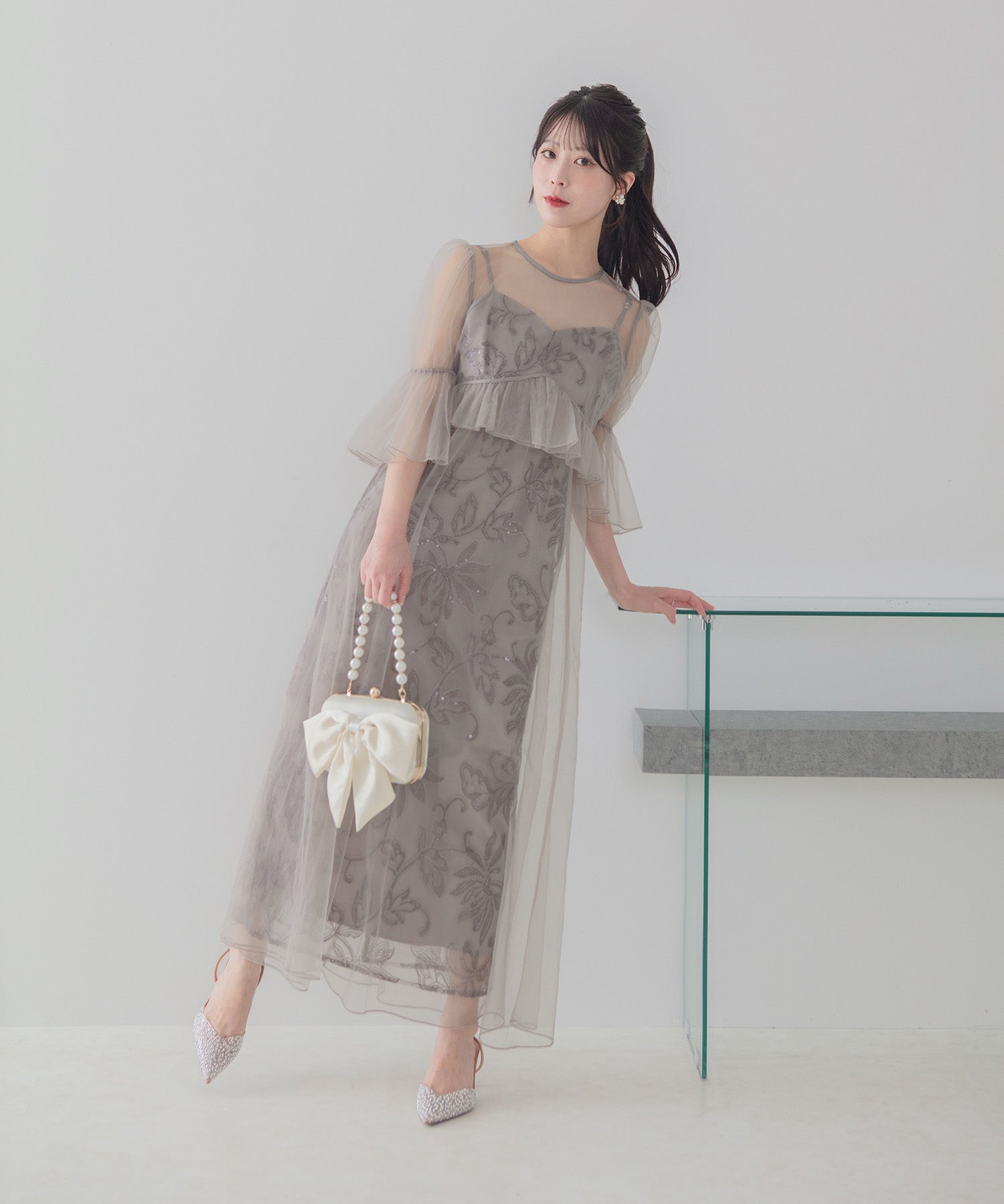 【COMING SOON】フラワースパンコールチュールシアーワンピースキャミワンピースドレス