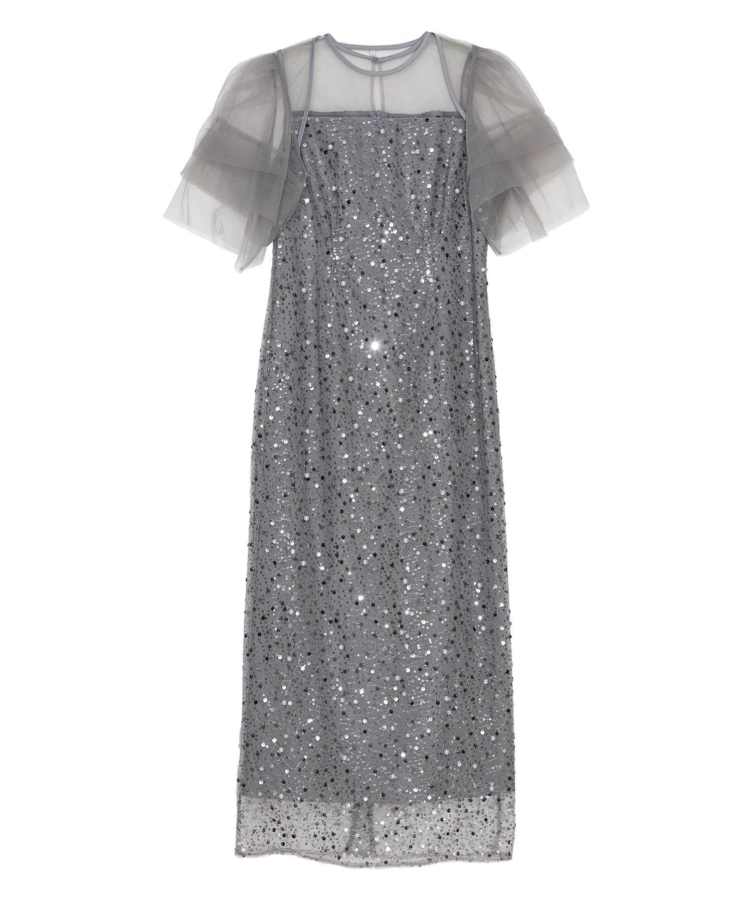 【当日発送】スパンコールパールミックスボレロIラインワンピースドレス