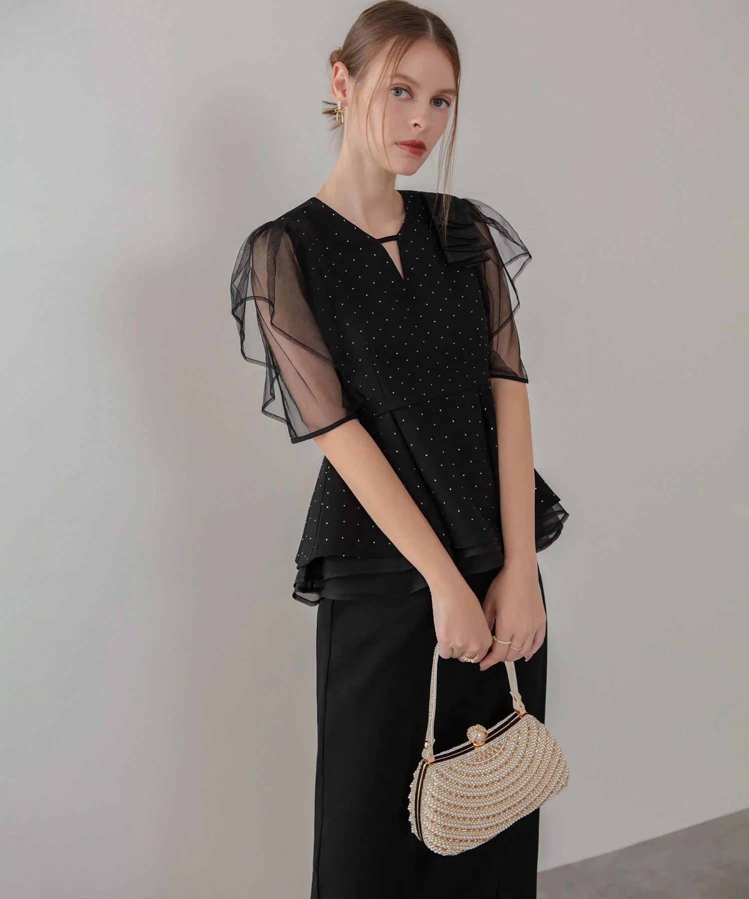 leja ドットストーンペプラムチュールワンピースドレス 当日発送】ドットストーンペプラムチュールワンピース結婚式ドレス