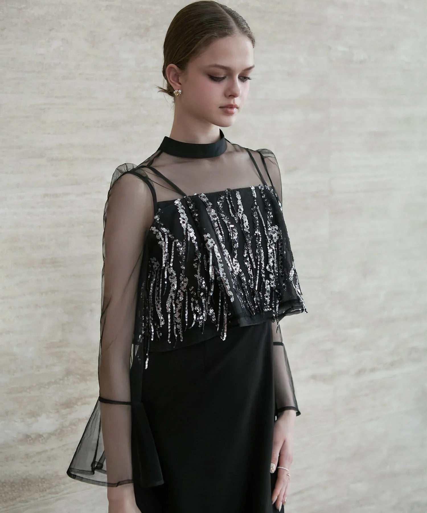 【当日発送】2WAYスパンコールビスチェチュールIラインワンピースドレス