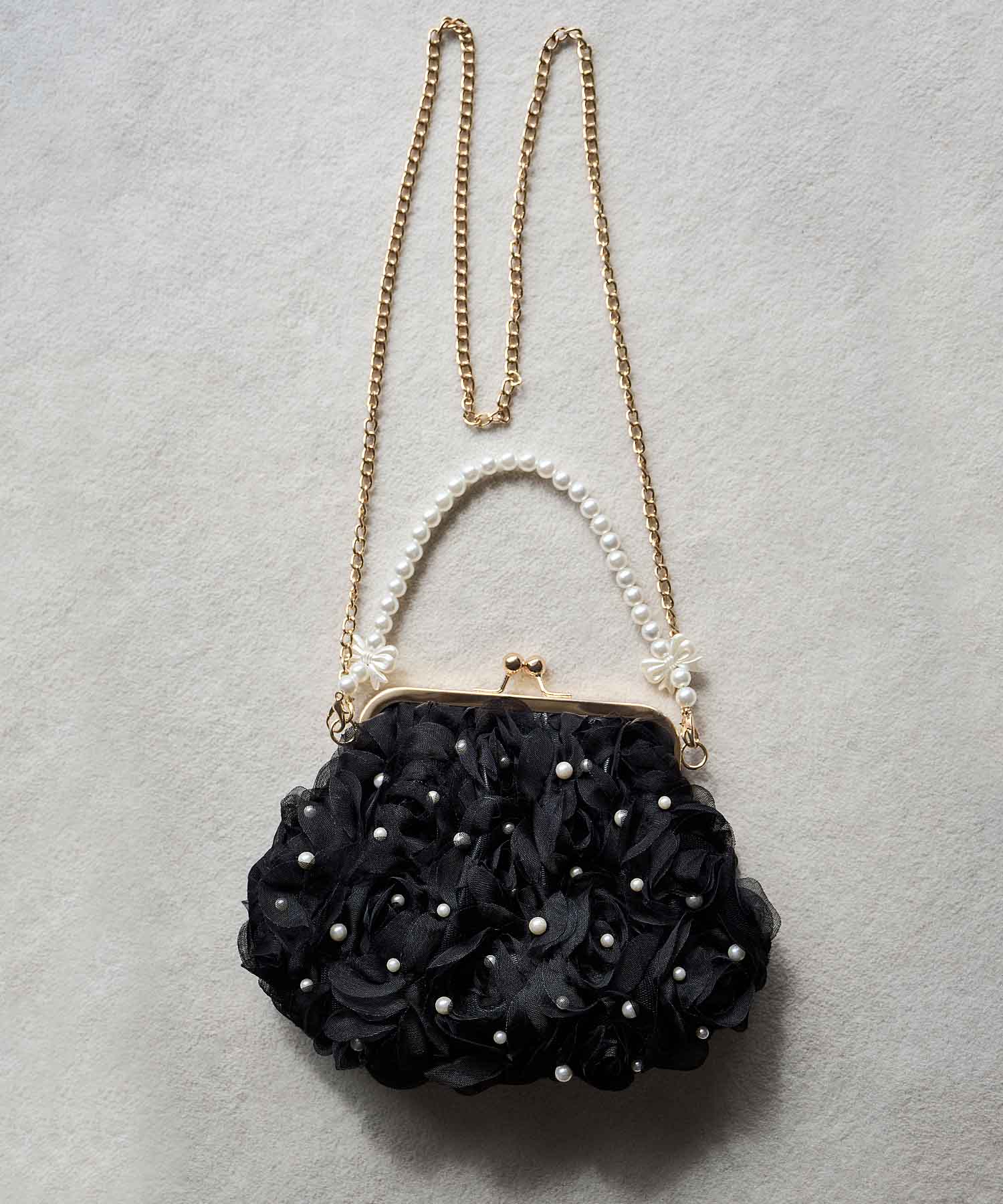 【当日発送】3WAYチュールフラワーパールリボンハンドルバッグ