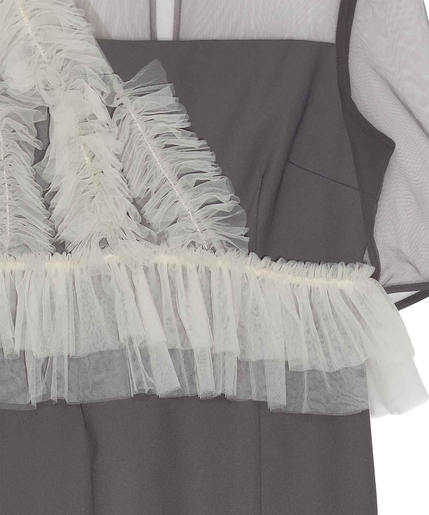 【当日発送】アシンメトリーフリルチュールIラインワンピースドレス