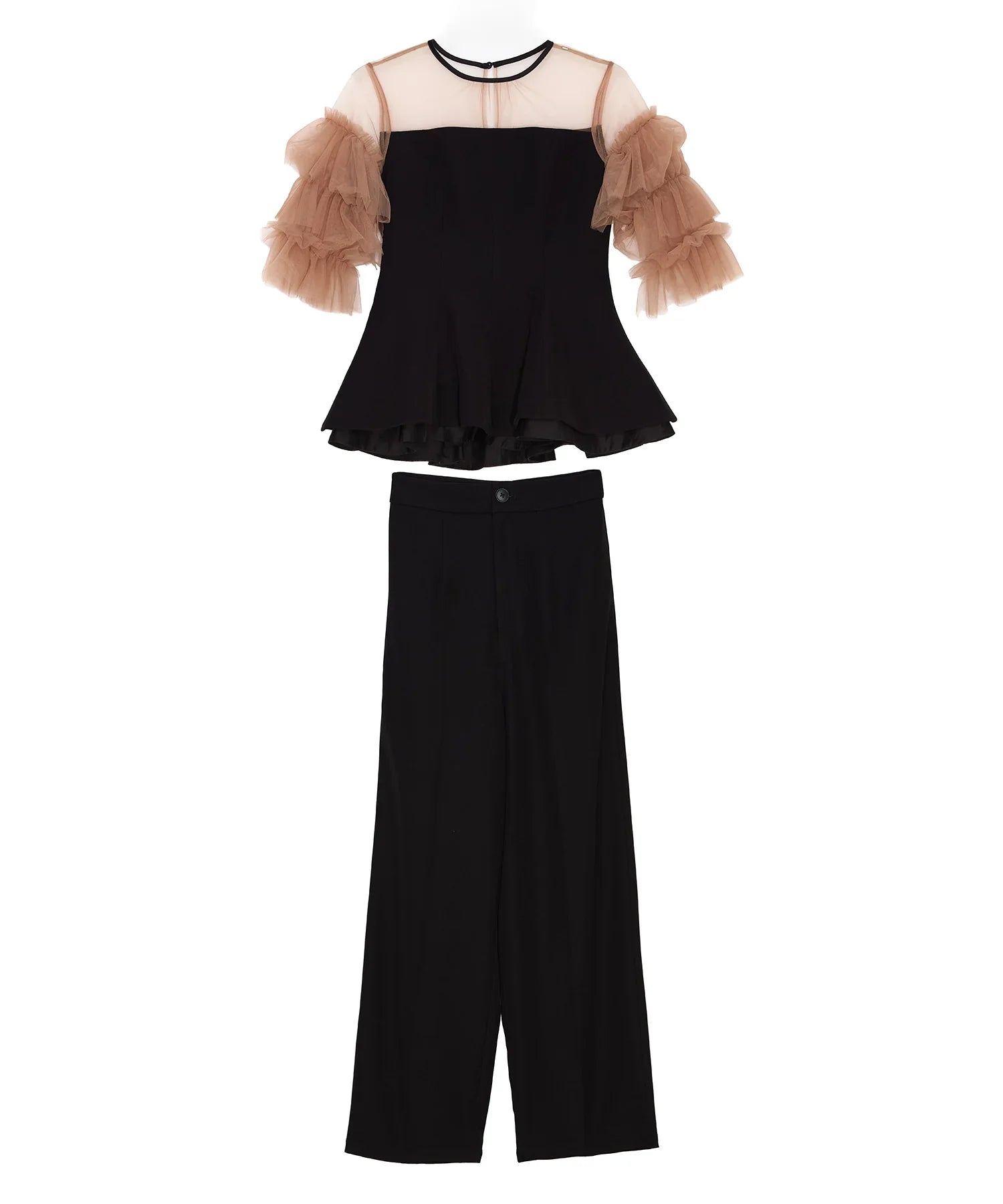 当日発送】チュールスリーブペプラムセットアップパンツドレス