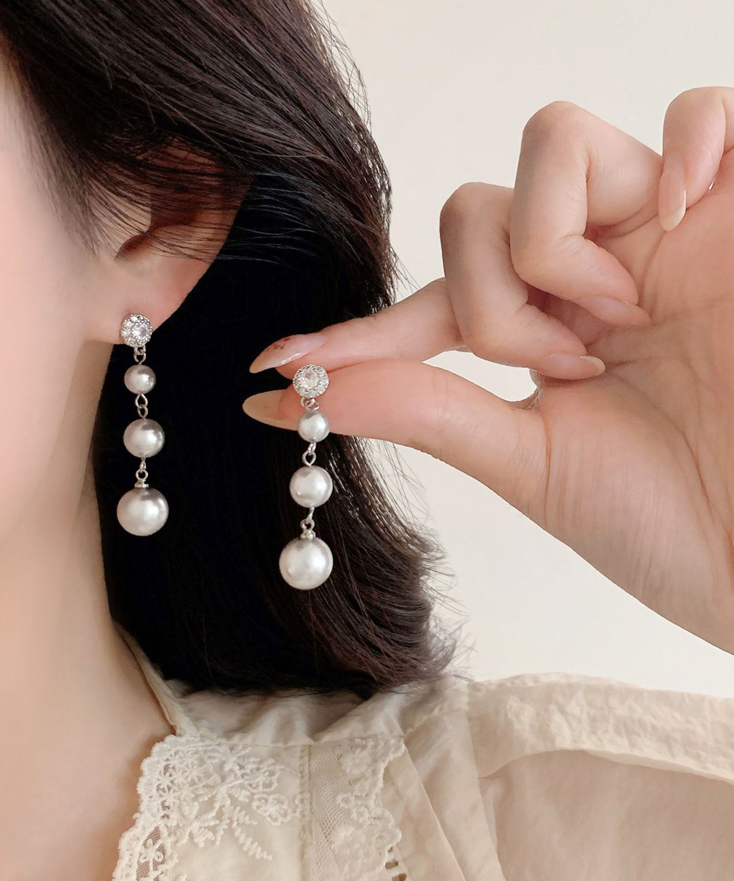 【COMING SOON】ビジューグラデーションパールスイングピアス