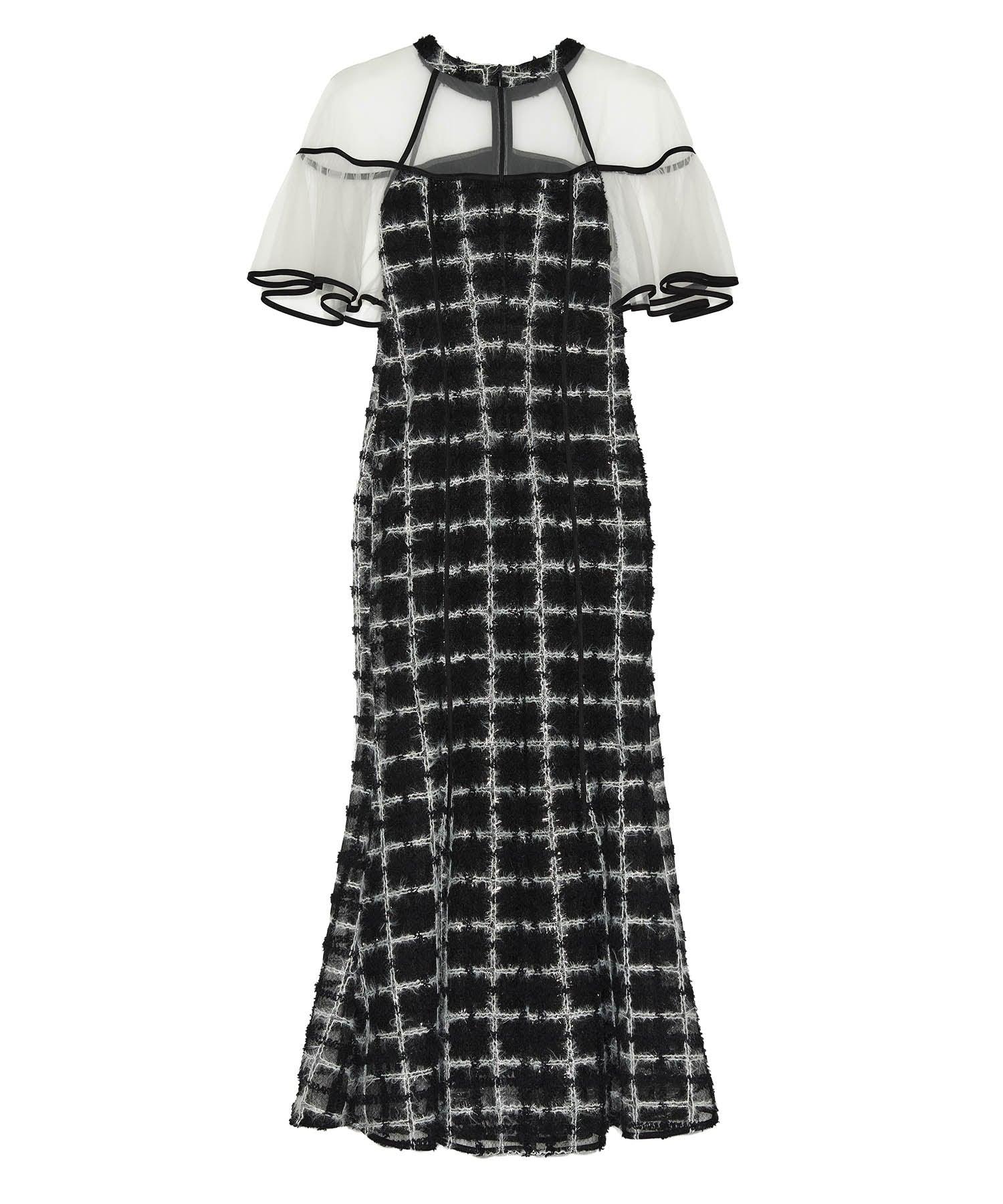 当日発送】ラメシャギーツイードチェックフリルマーメイドワンピースドレス