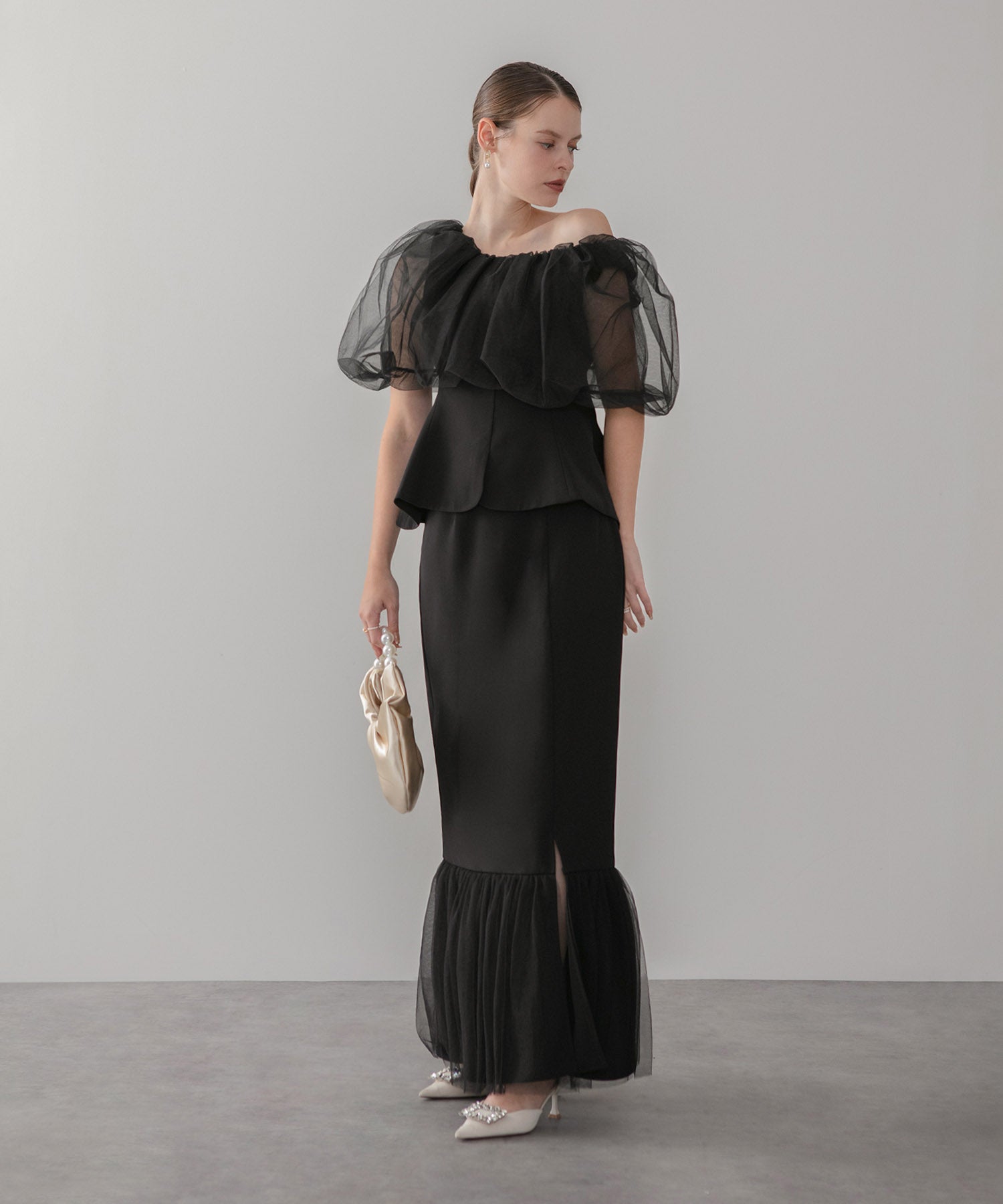 【当日発送】シアーチュールオフショルセットアップドレス