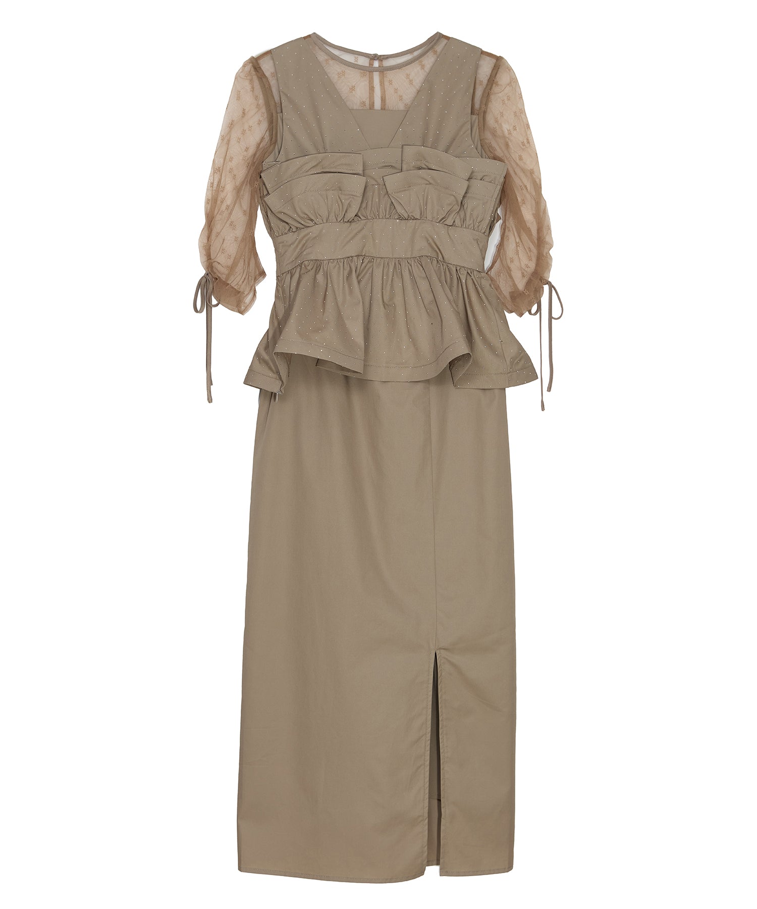 当日発送】ドットストーンペプラムチュールワンピース結婚式ドレス