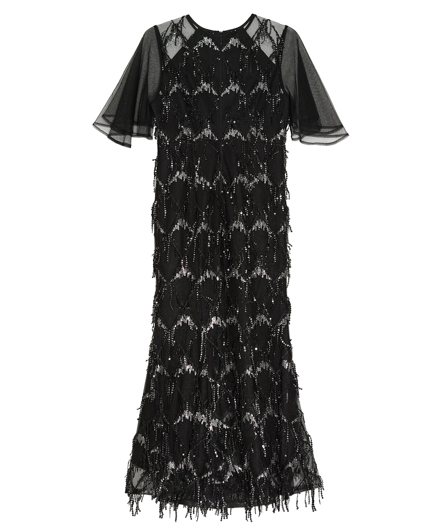 【当日発送】チュールスリーブスパンコールマーメイドワンピースドレス