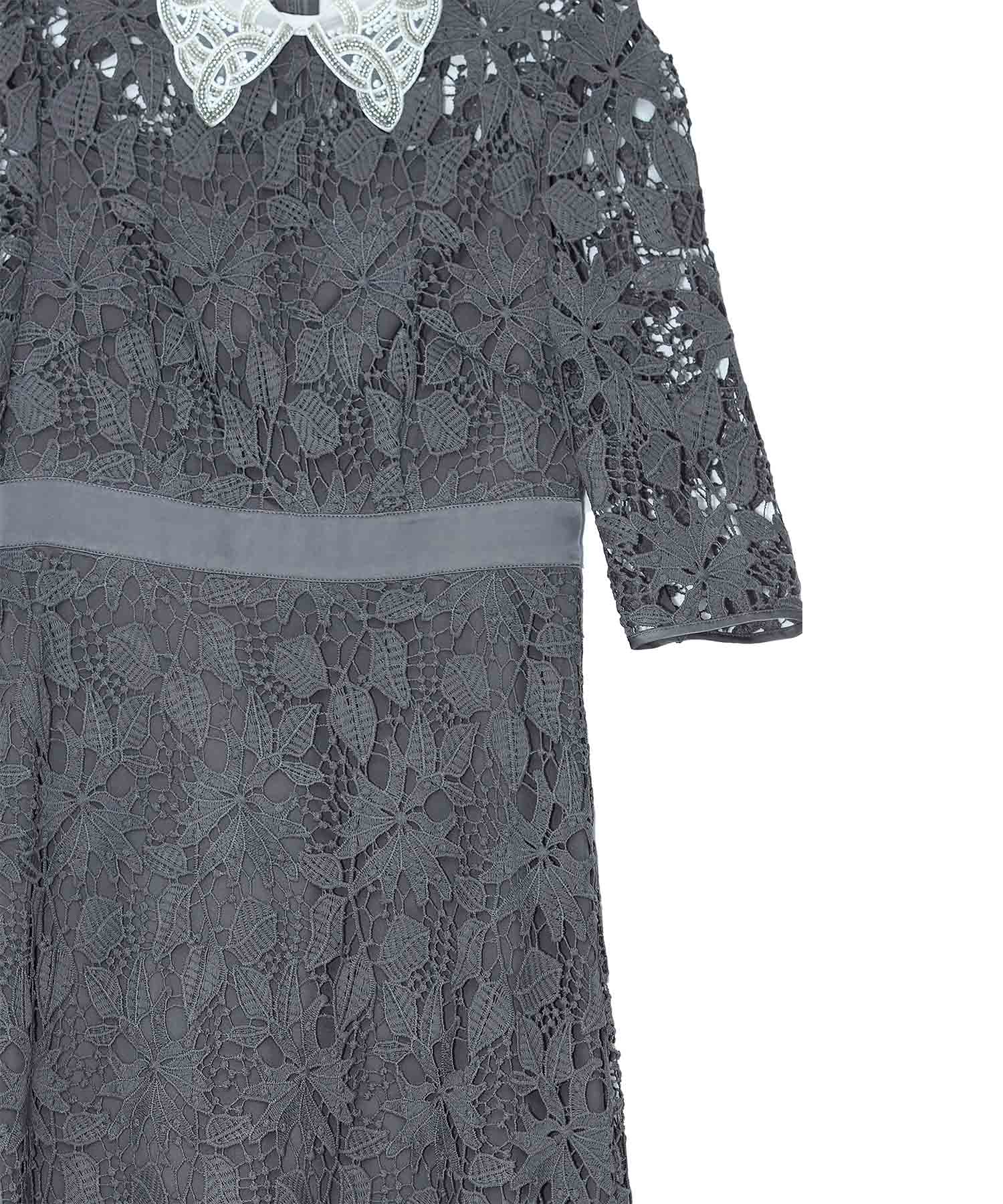 【一部当日発送】花柄レースビジューカラーAラインワンピースドレス