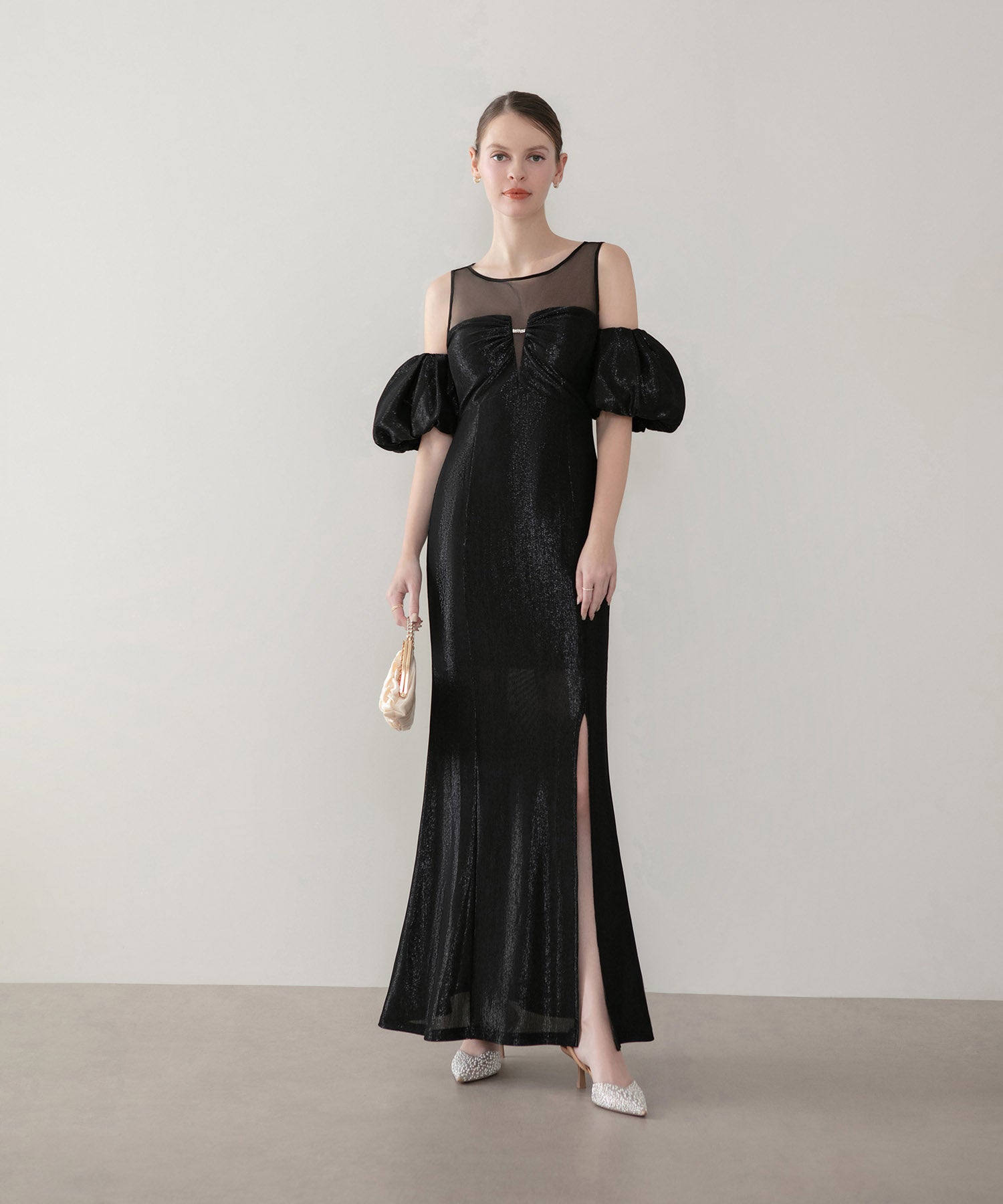 【LEJA LUXE】ラメシャイニーシアーデコルテマーメイドドレス