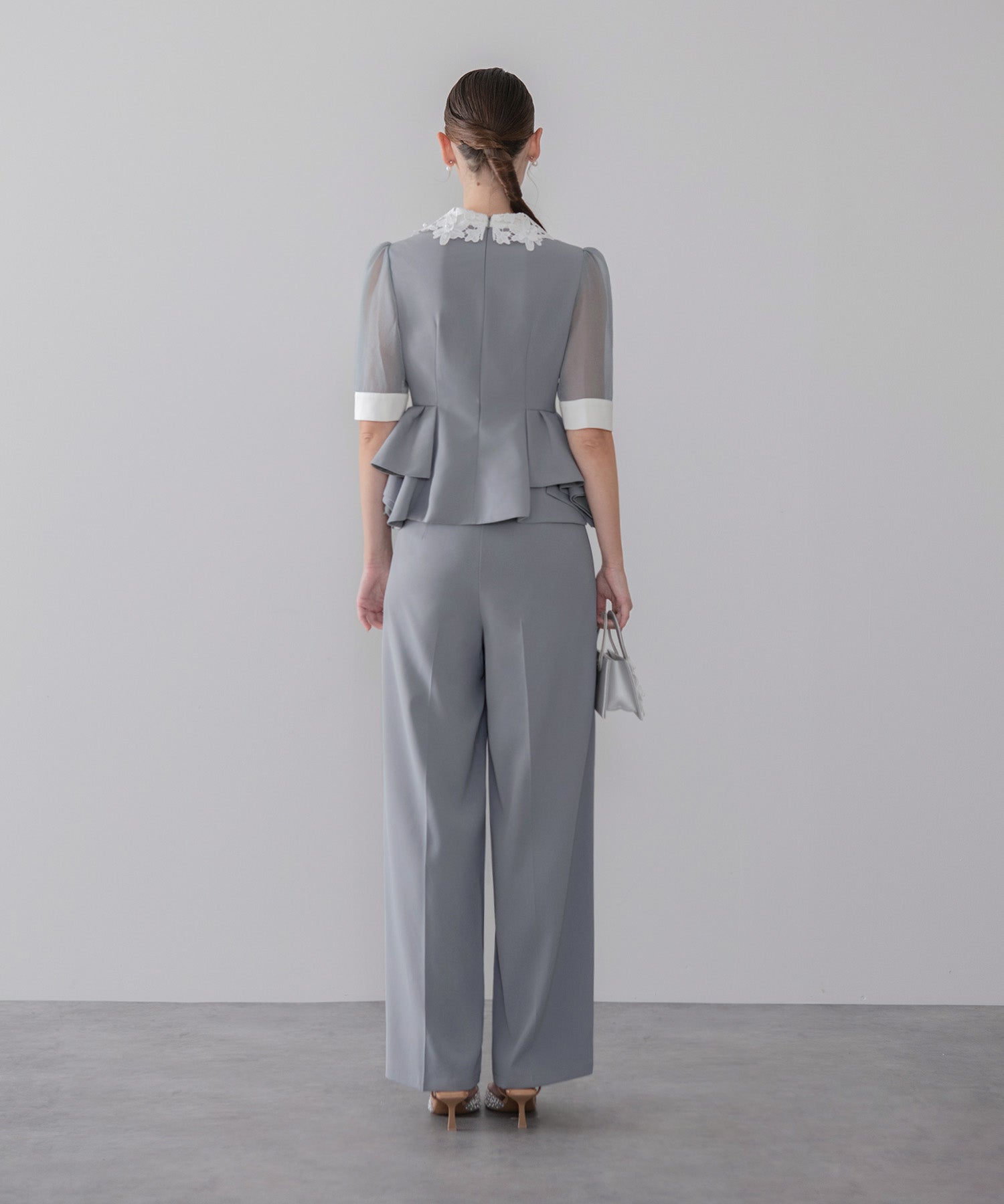 【当日発送】レースカラーペプラムブラウスパンツセットアップドレス