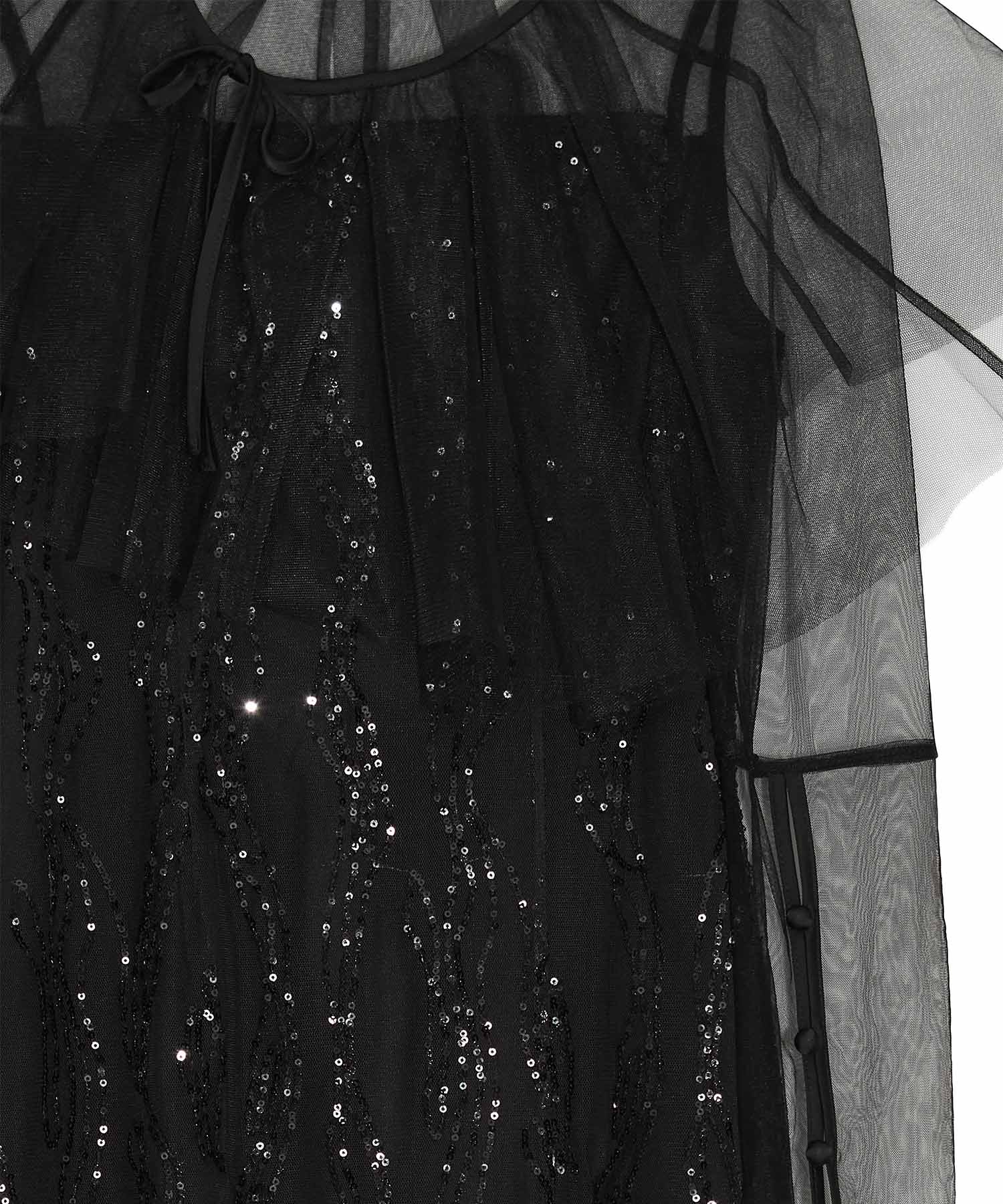 【当日発送】シアーケープスパンコールIラインワンピースドレス