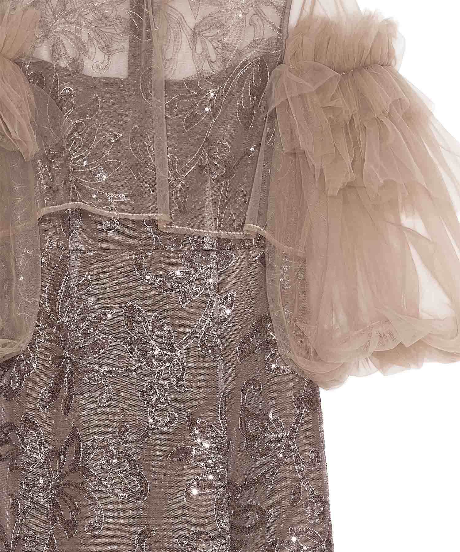 【当日発送】フリルチュールスパンコールフローラルIラインワンピースドレス