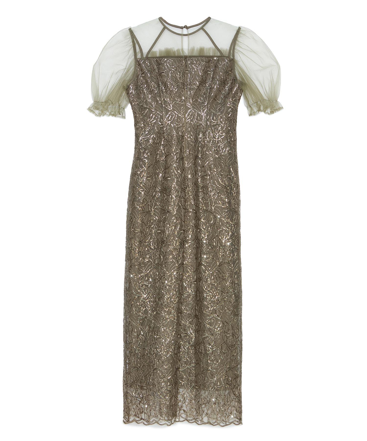 当日発送】チュールフラワースパンコールIラインワンピース結婚式ドレス