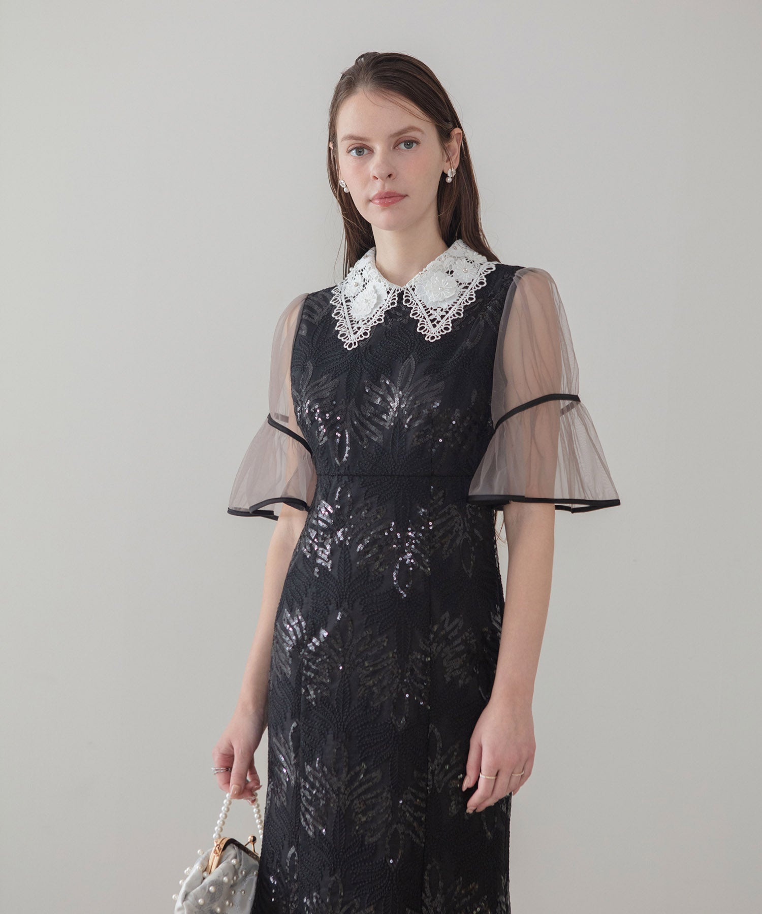 【当日発送】フラワーレースカラースパンコールマーメイドワンピースドレス