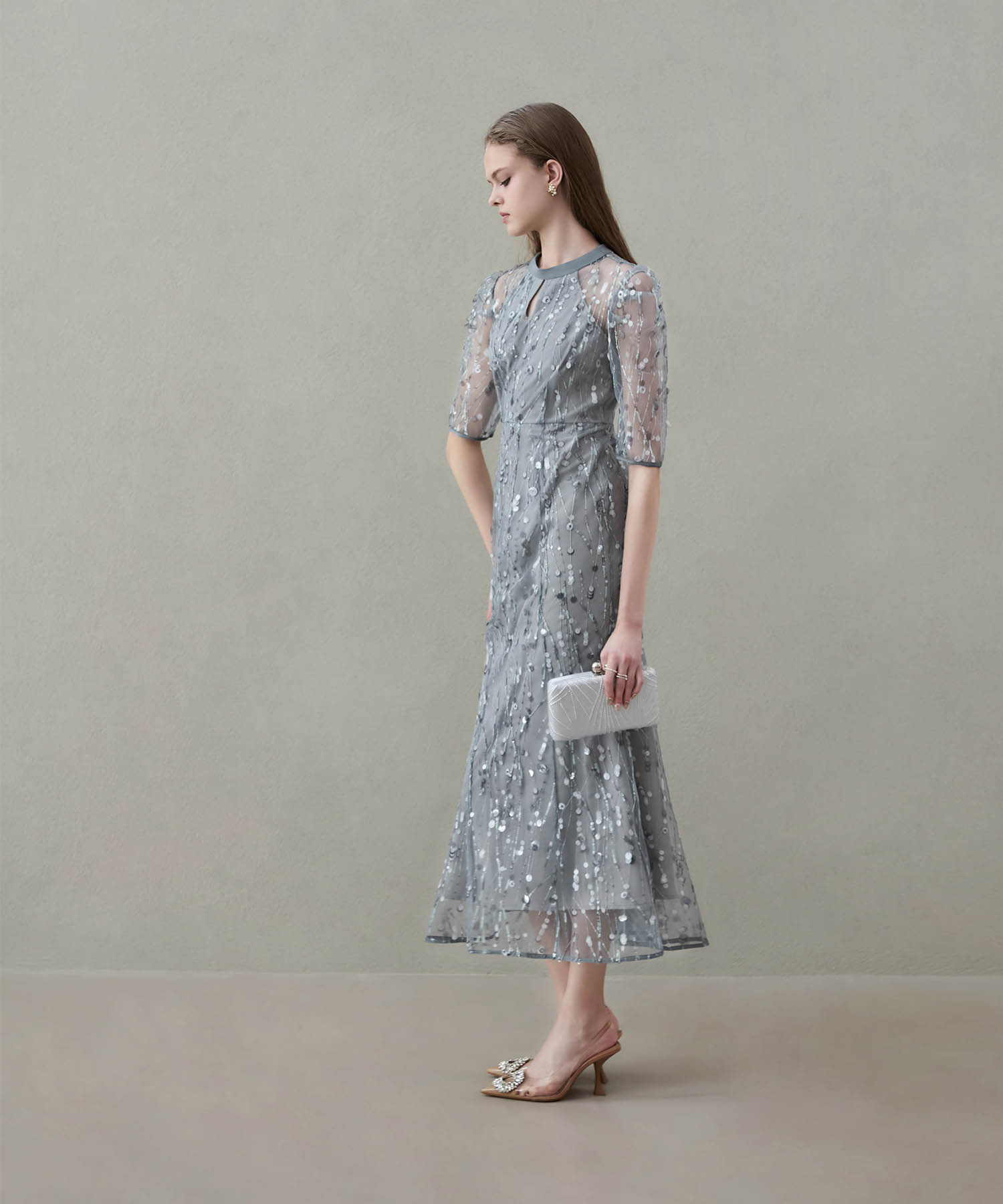 当日発送】スパンコールチュールオープンマーメイドワンピース結婚式ドレス