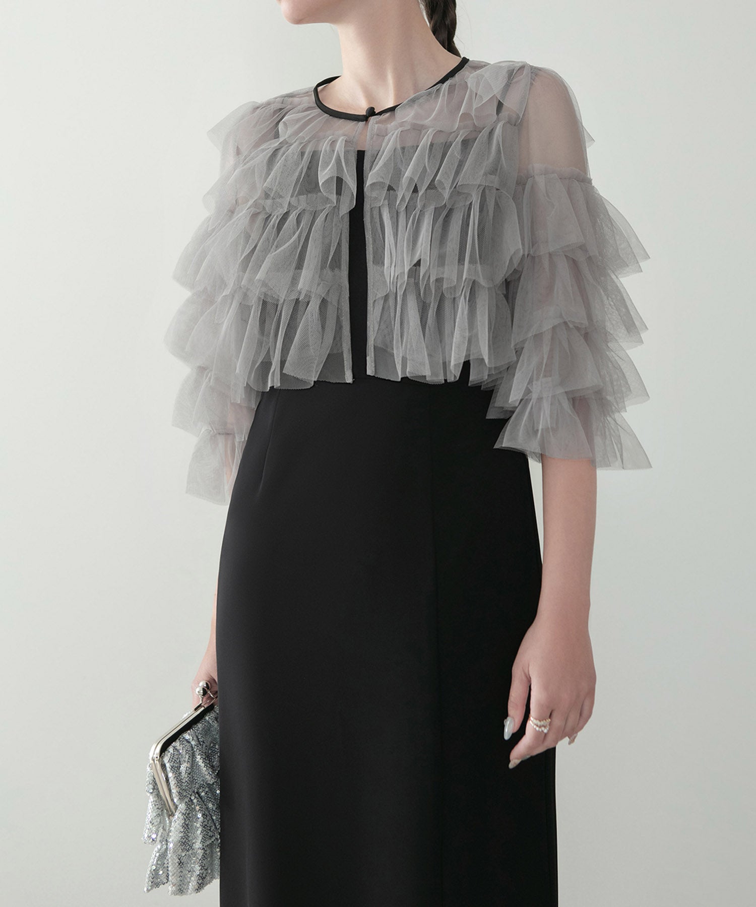 【当日発送】ティアードチュールボレロ フリルIラインワンピースドレス