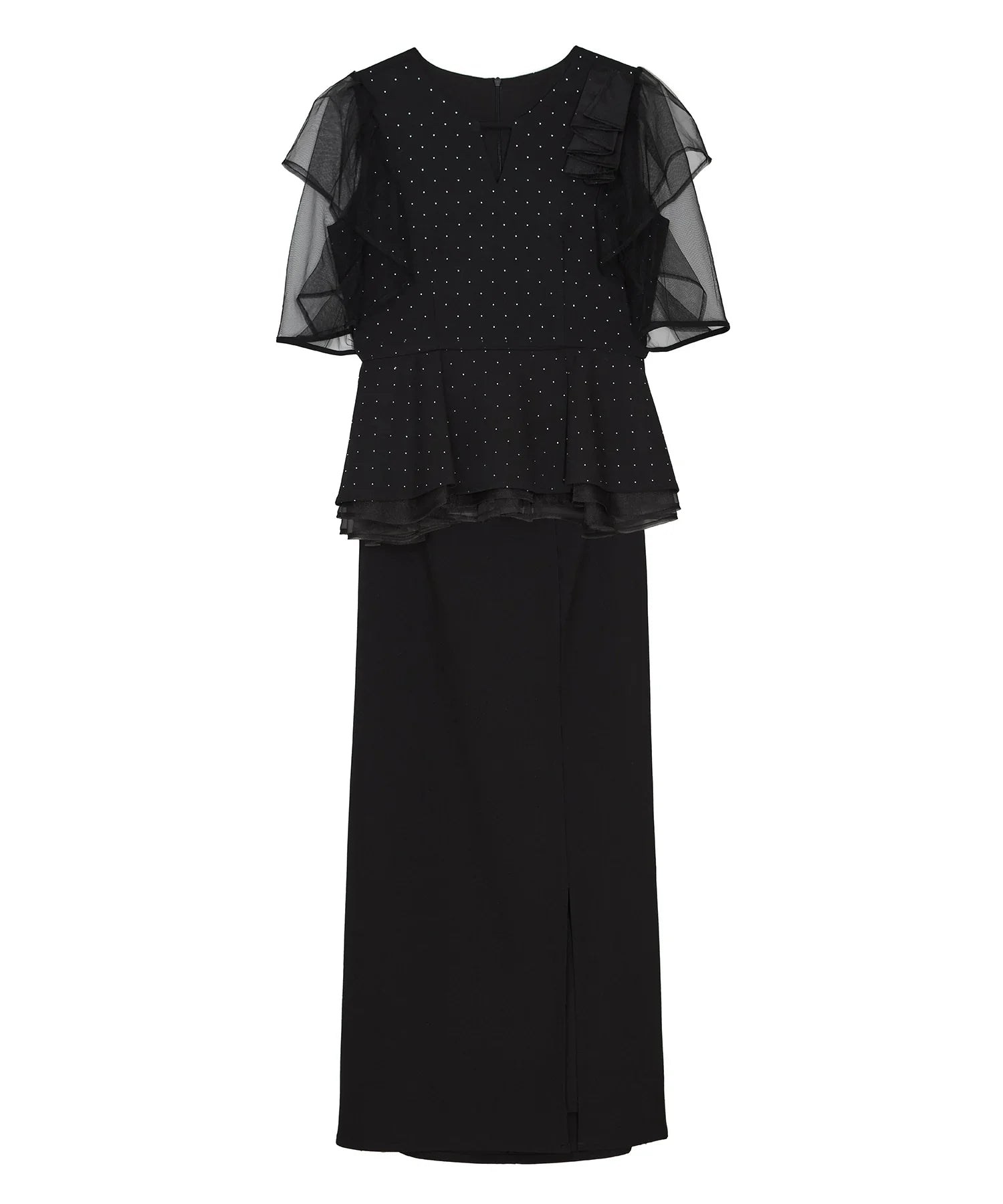 【当日発送】ドットストーンチュールペプラムセパレートIラインドレス