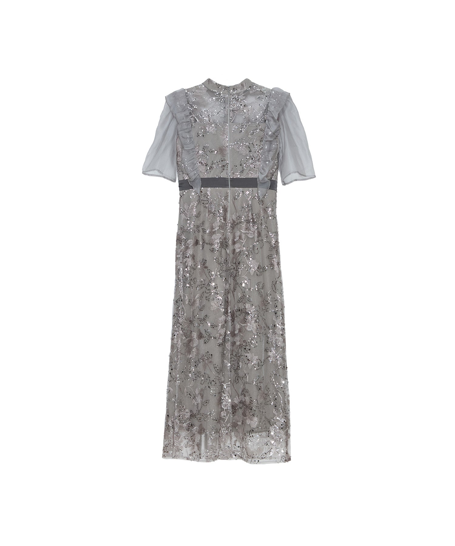 フラワースパンコールシアーフリルIラインワンピースドレス結婚式二次会パーティー レジャ Leja フラワースパンコールシアーフリルIラインワンピース