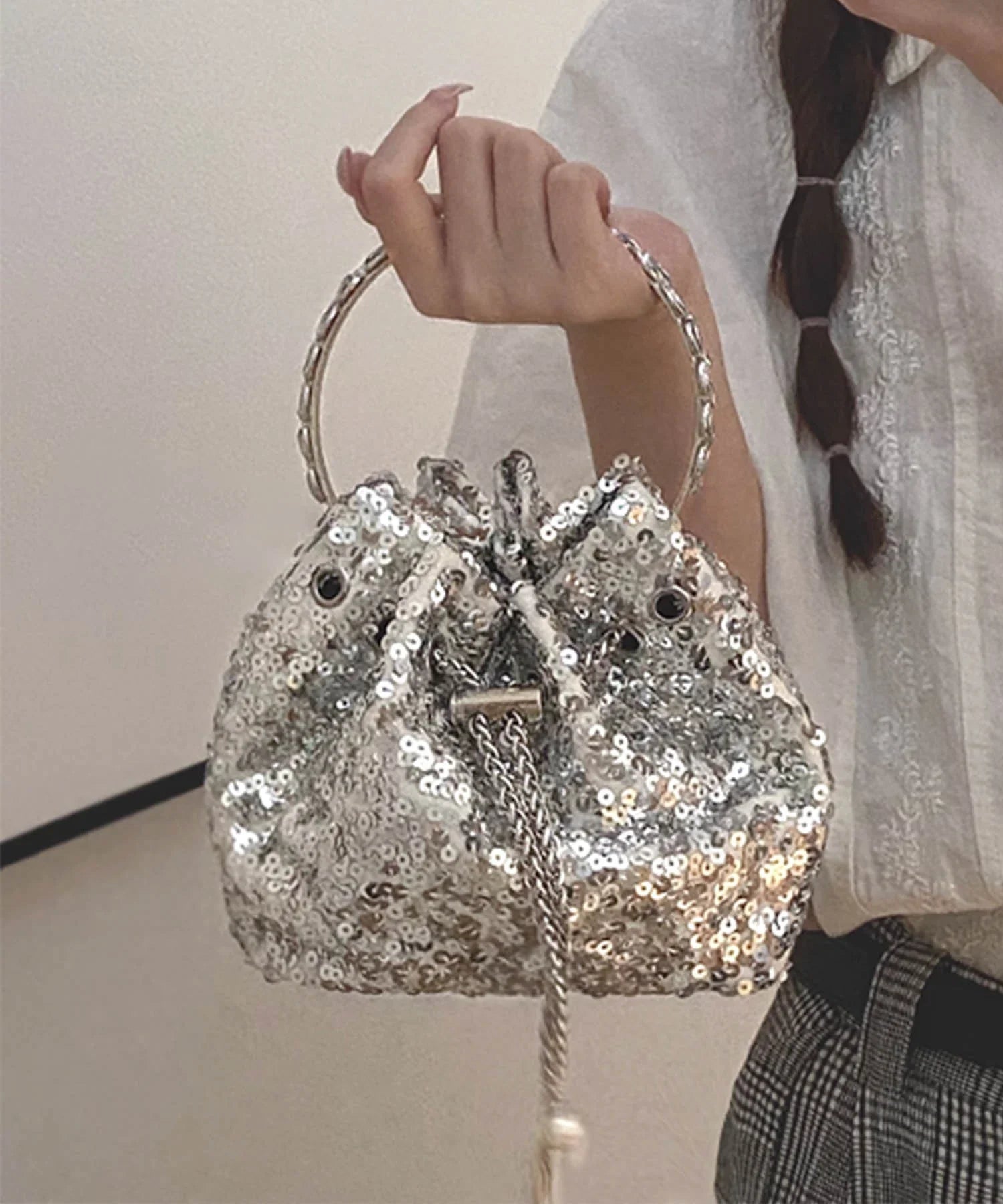 【当日発送】ビジューハンドルチェーンスパンコールバッグ