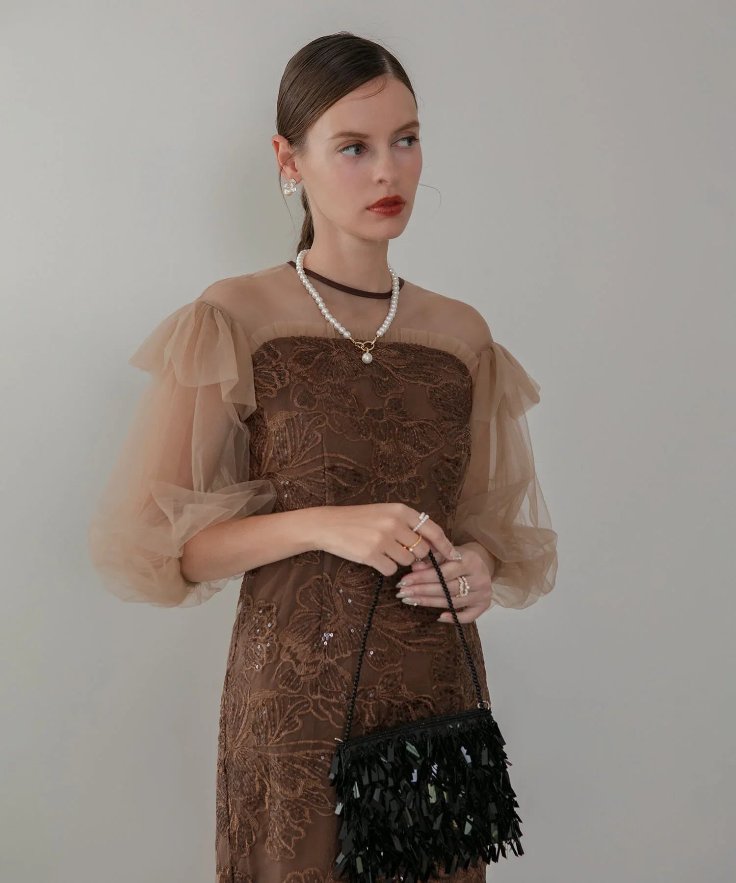 LEJA フラワースパンコールチュールフリルIラインドレス M Leja レジャ フラワースパンコールチュールフリルIラインドレス