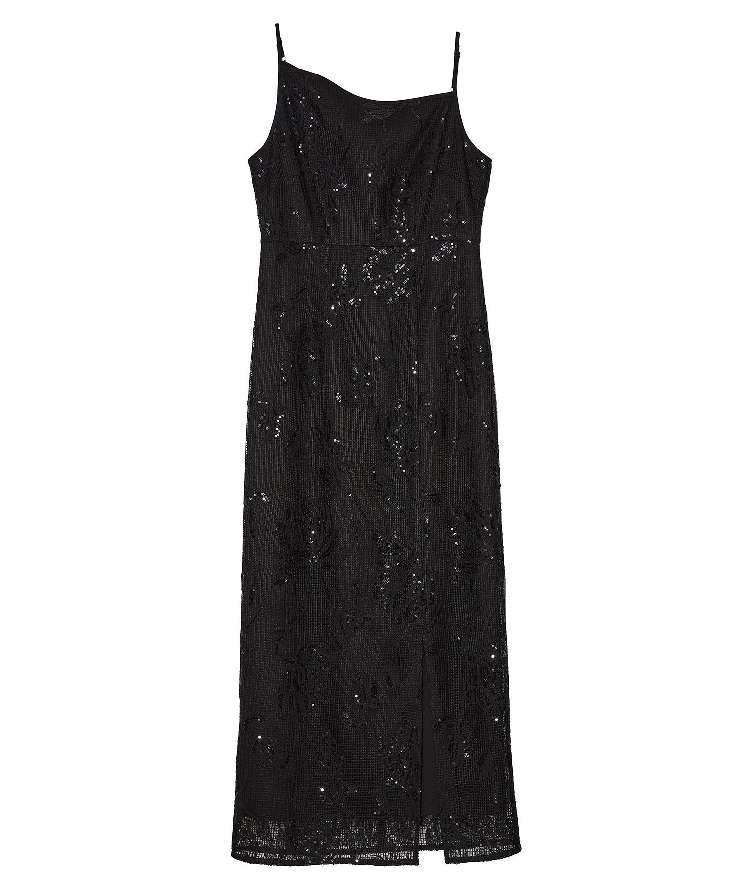 【当日発送】2WAYアシンメトリーフリルチュールフラワーIラインワンピースドレス