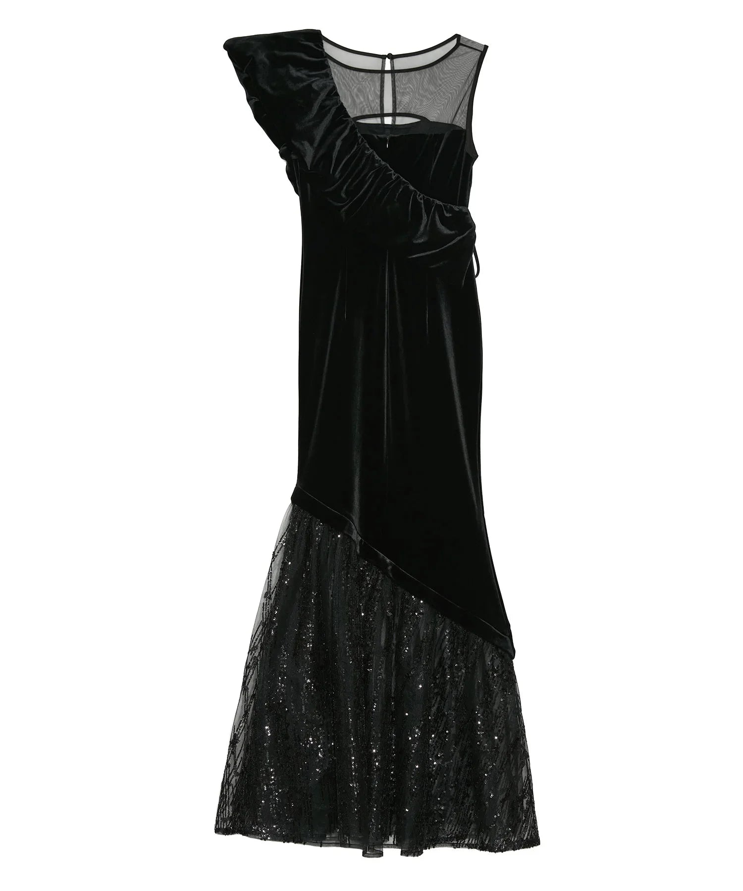 【LEJA LUXE】2WAYアシンメトリーフリルベロアマーメイドドレス