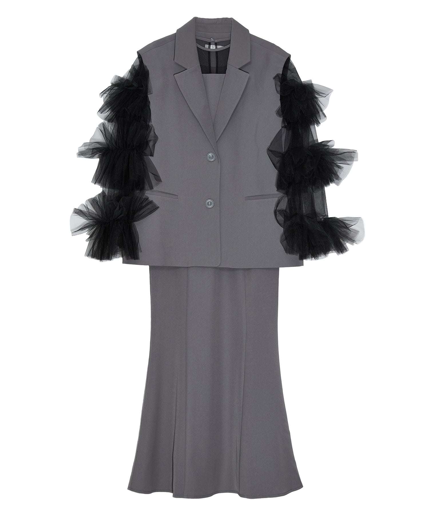 【当日発送】ボリュームチュールスリーブベストセットアップドレス