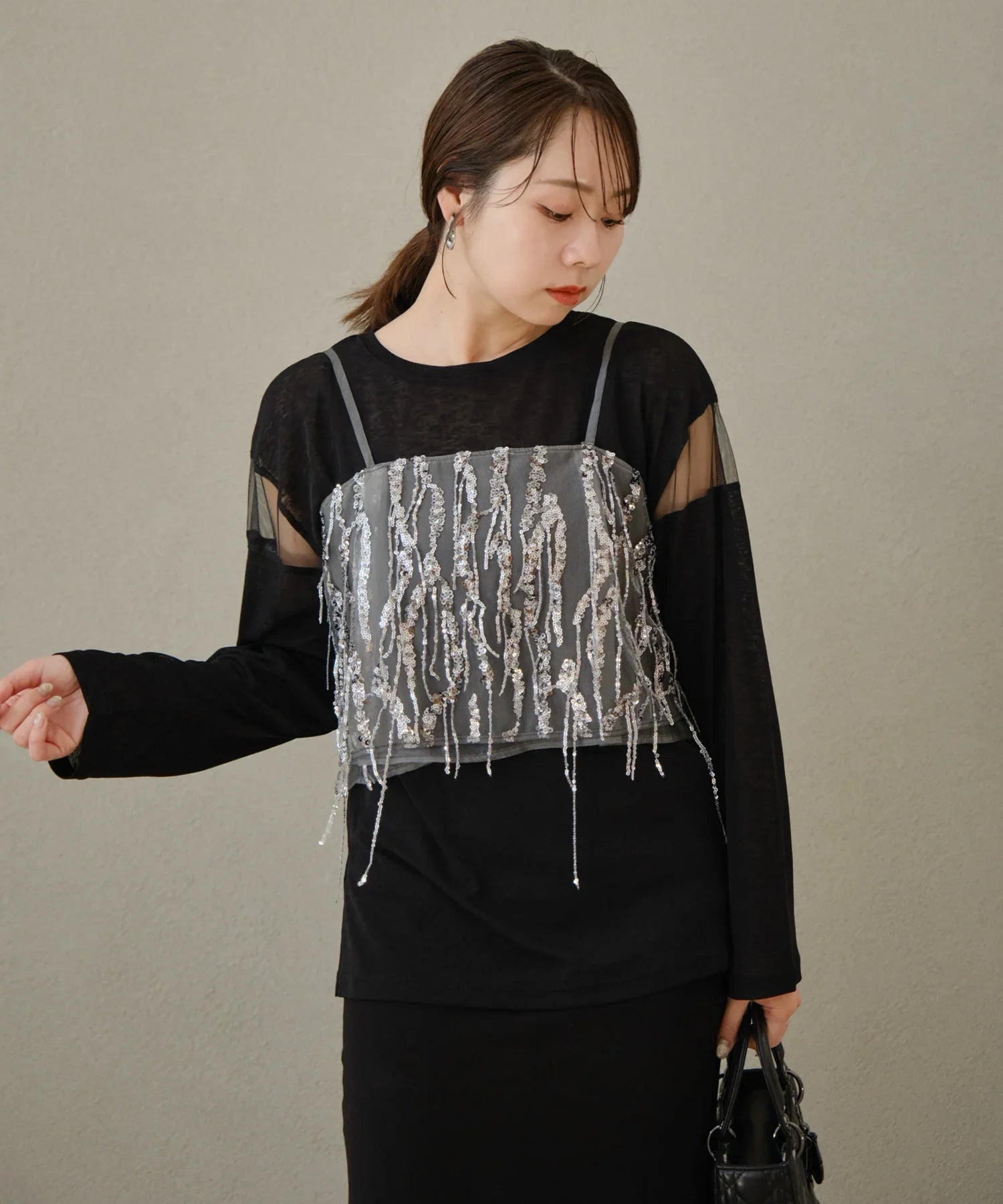 【当日発送】2WAYスパンコールビスチェチュールIラインワンピースドレス