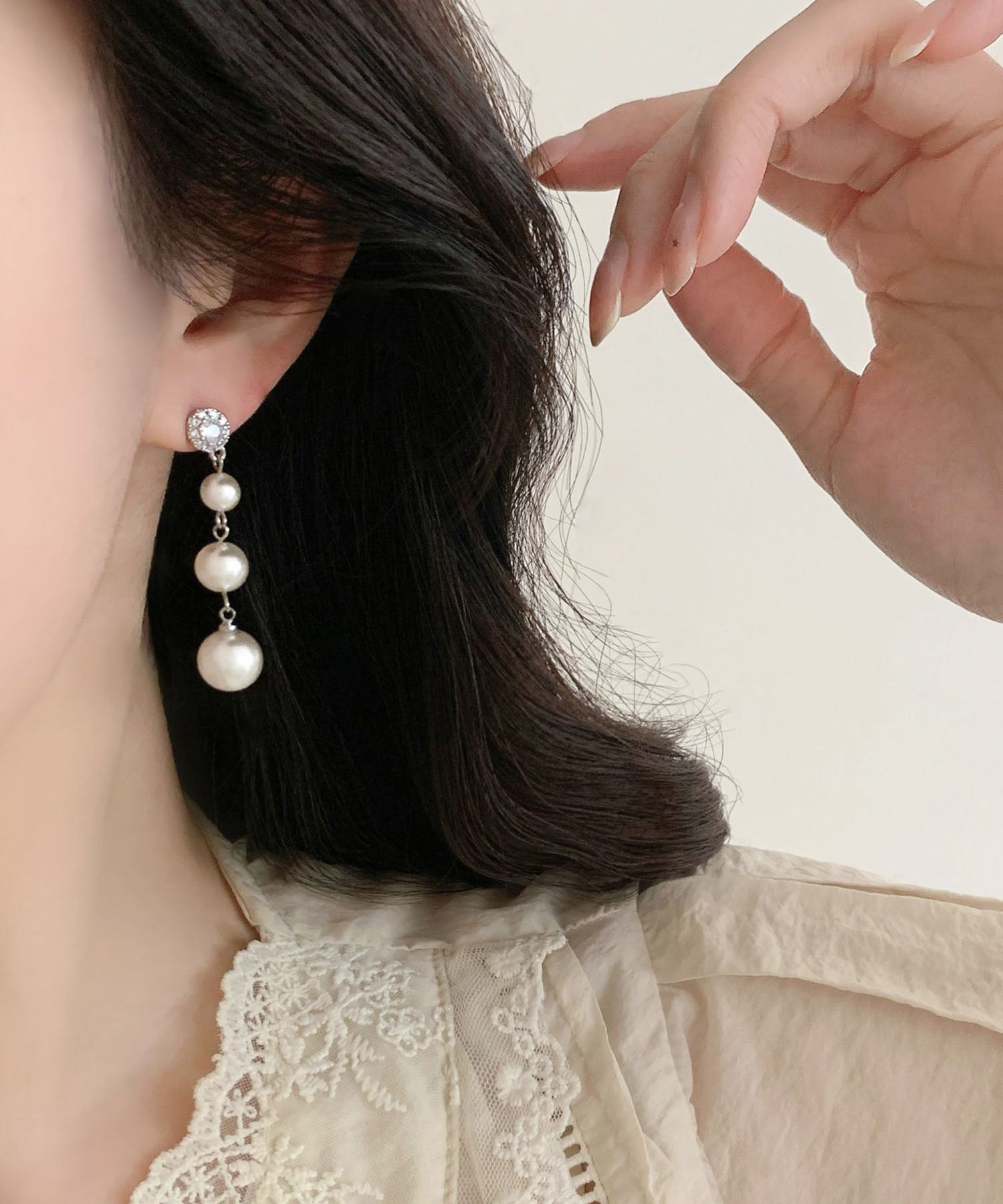 【COMING SOON】ビジューグラデーションパールスイングピアス