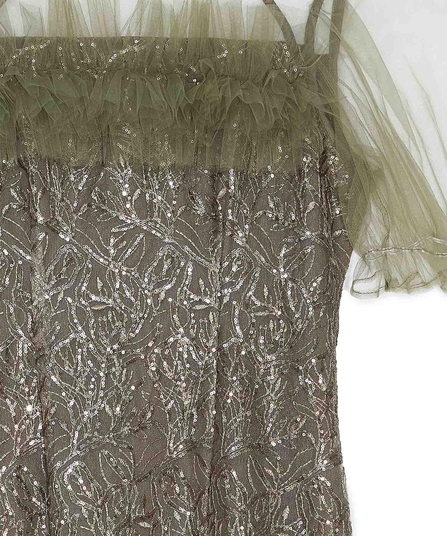 【当日発送】チュールフラワースパンコールIラインワンピースドレス