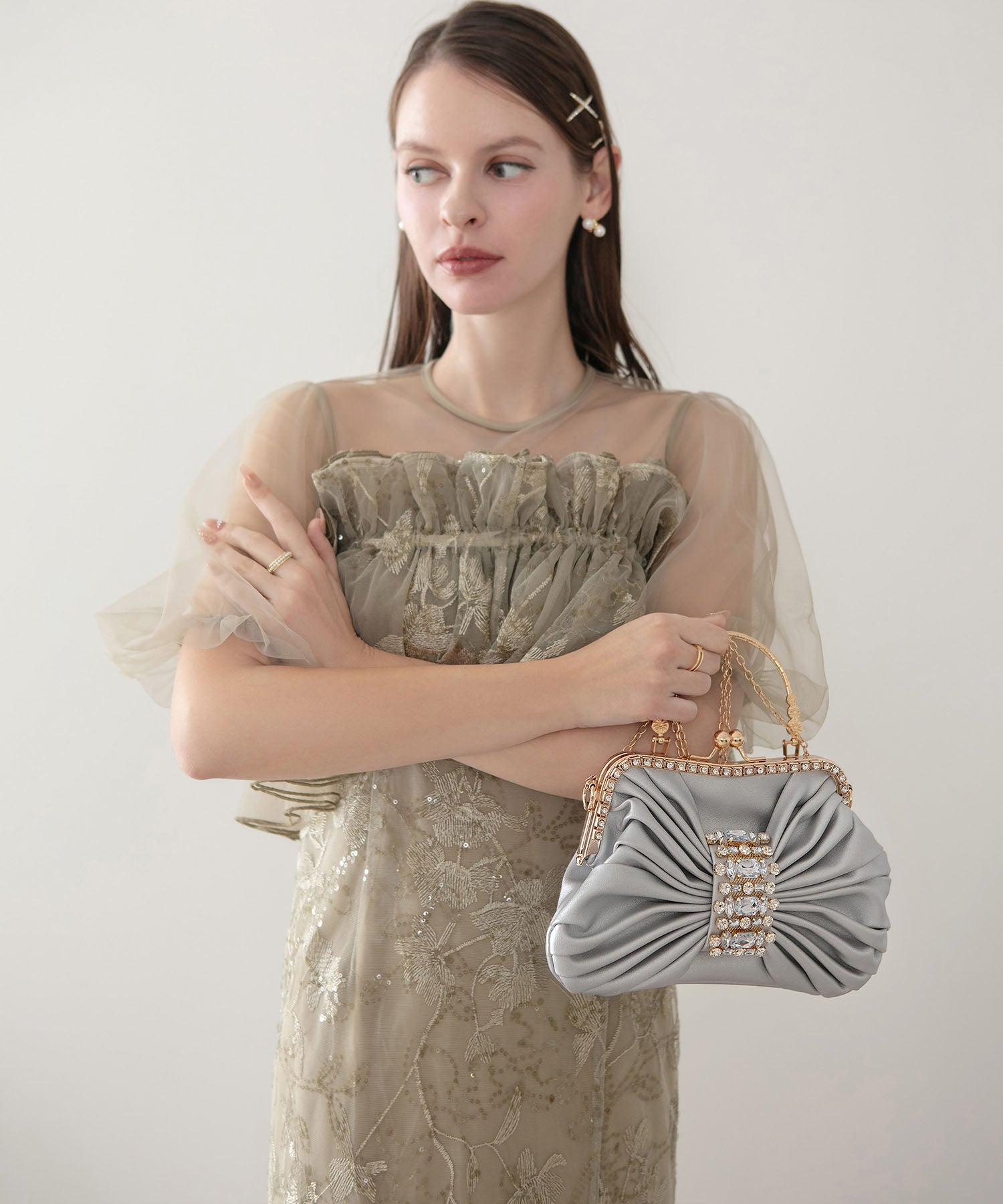 【当日発送】2WAYビジューバックル シャーリングハンドバッグ