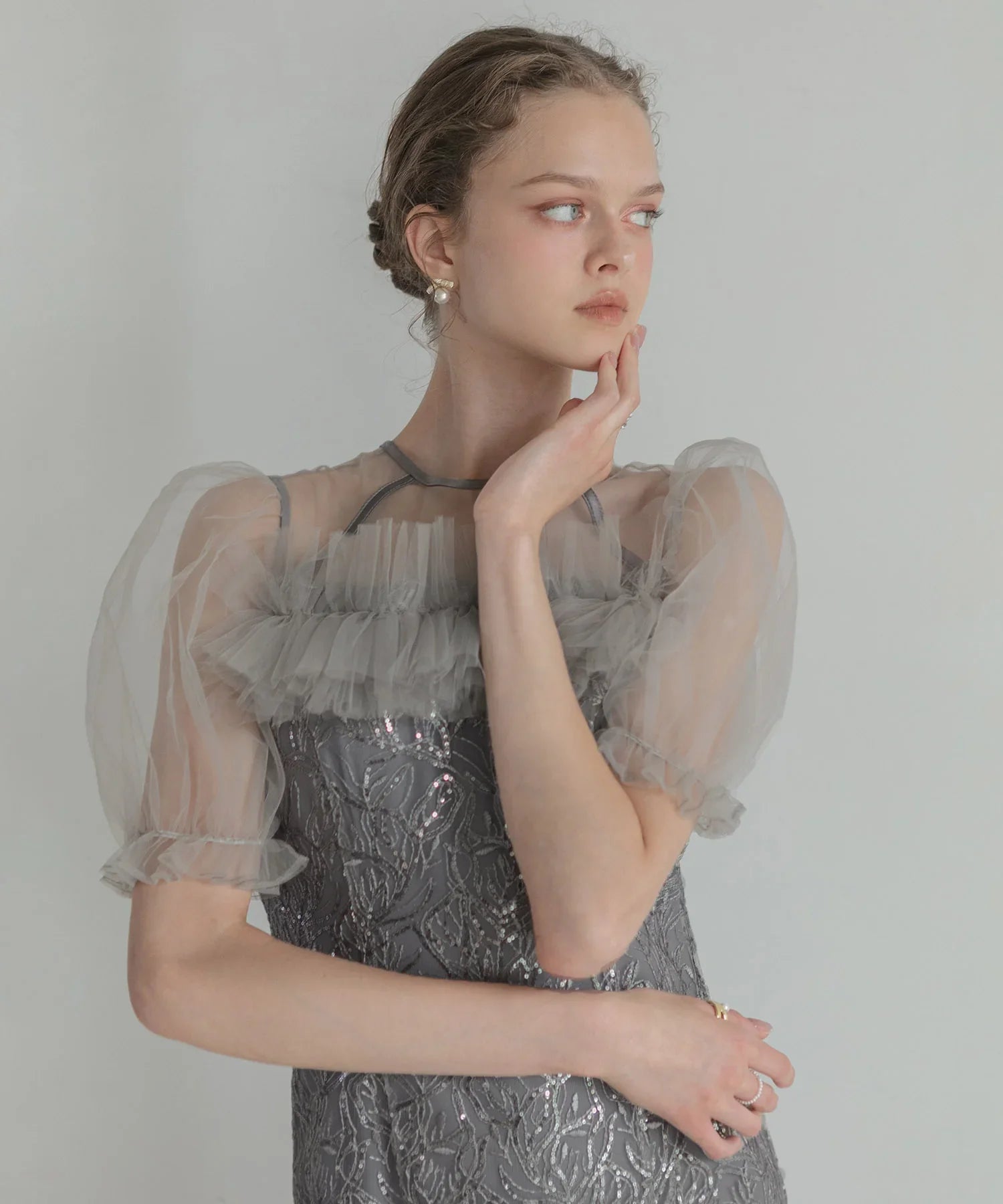 【当日発送】チュールフラワースパンコールIラインワンピースドレス