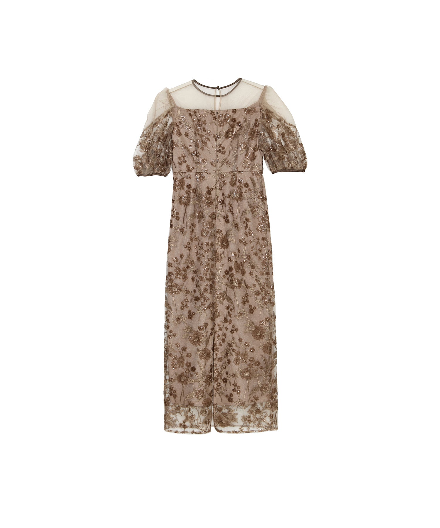 フラワーディテールパフスリーブ｜ラインワンピースドレス結婚式二次会成人式 レジャ Leja フラワーディテールパフスリーブIラインワンピースドレス