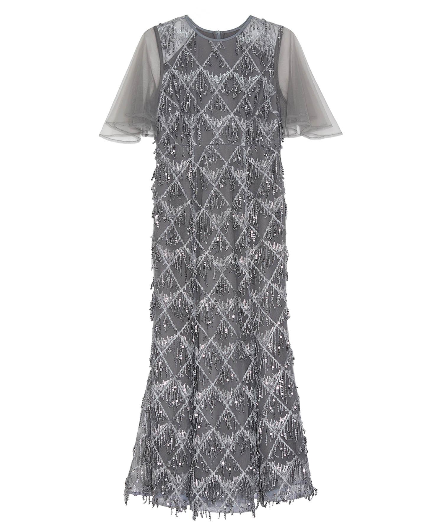 当日発送】チュールスリーブスパンコールマーメイドワンピースドレス