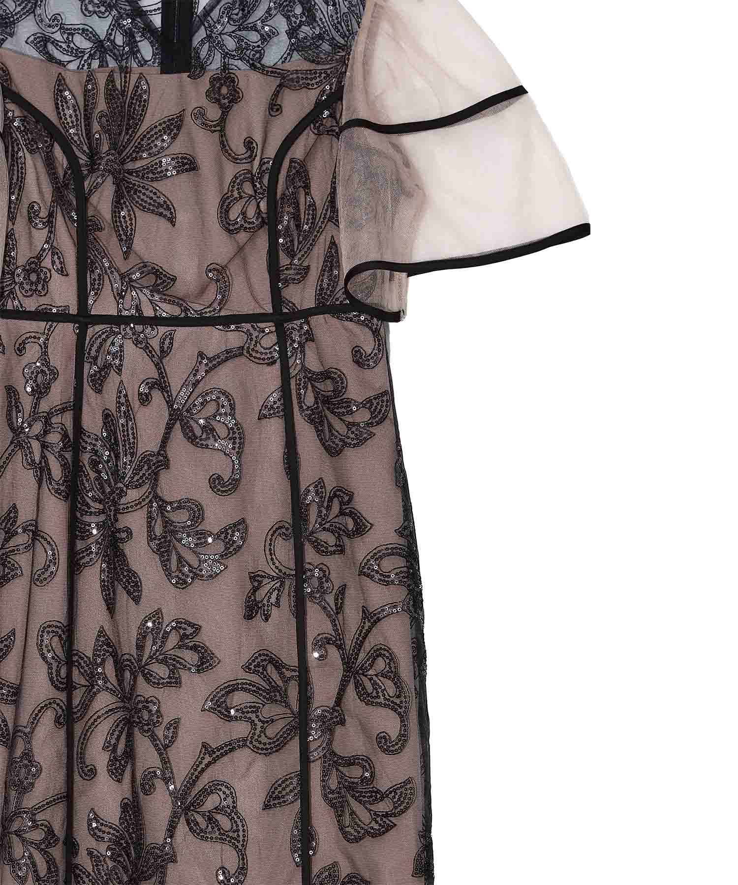 【当日発送】スパンコールフラワーIラインワンピースドレス