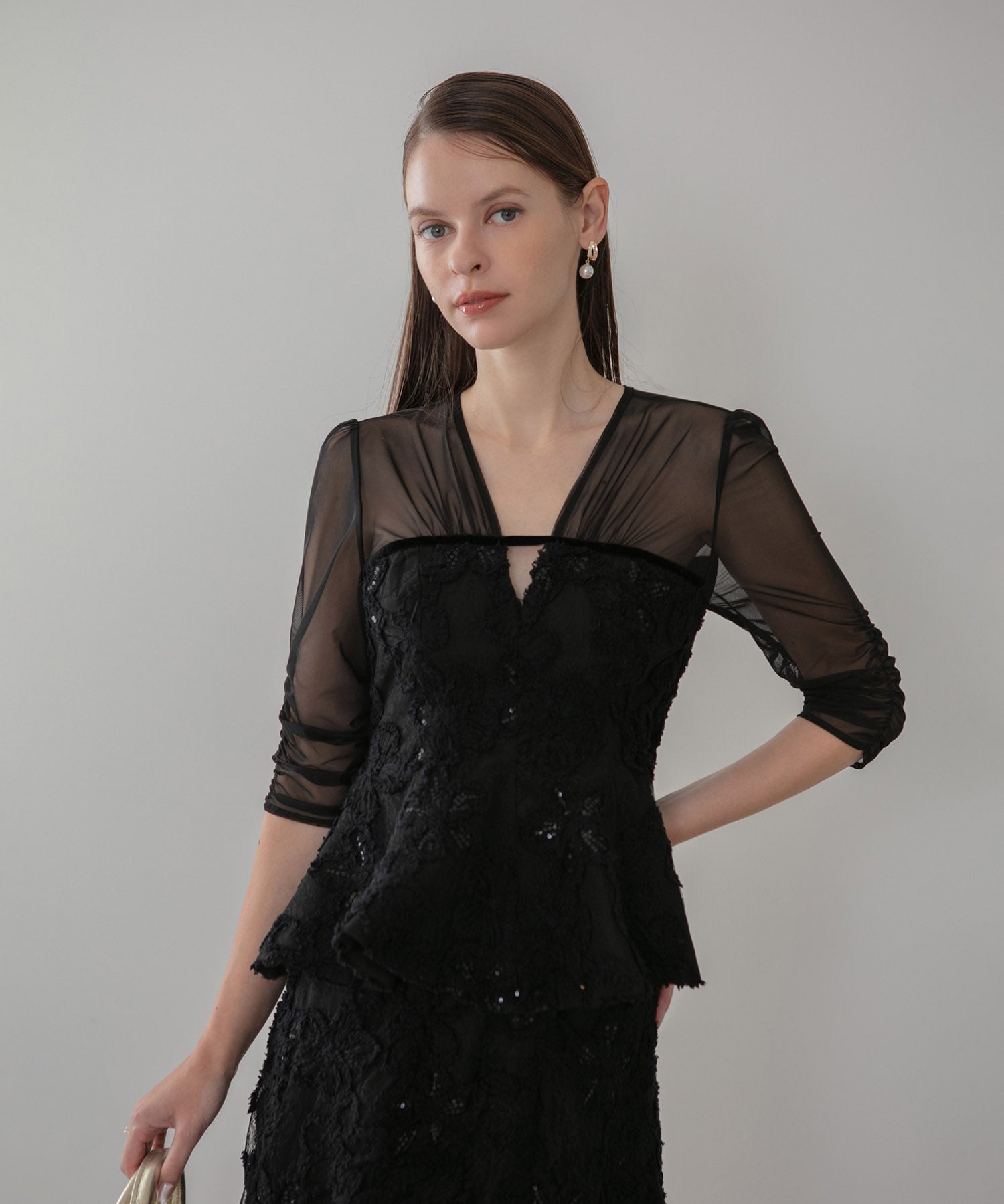 【LEJA LUXE】フラワーレースペプラムセットアップドレス