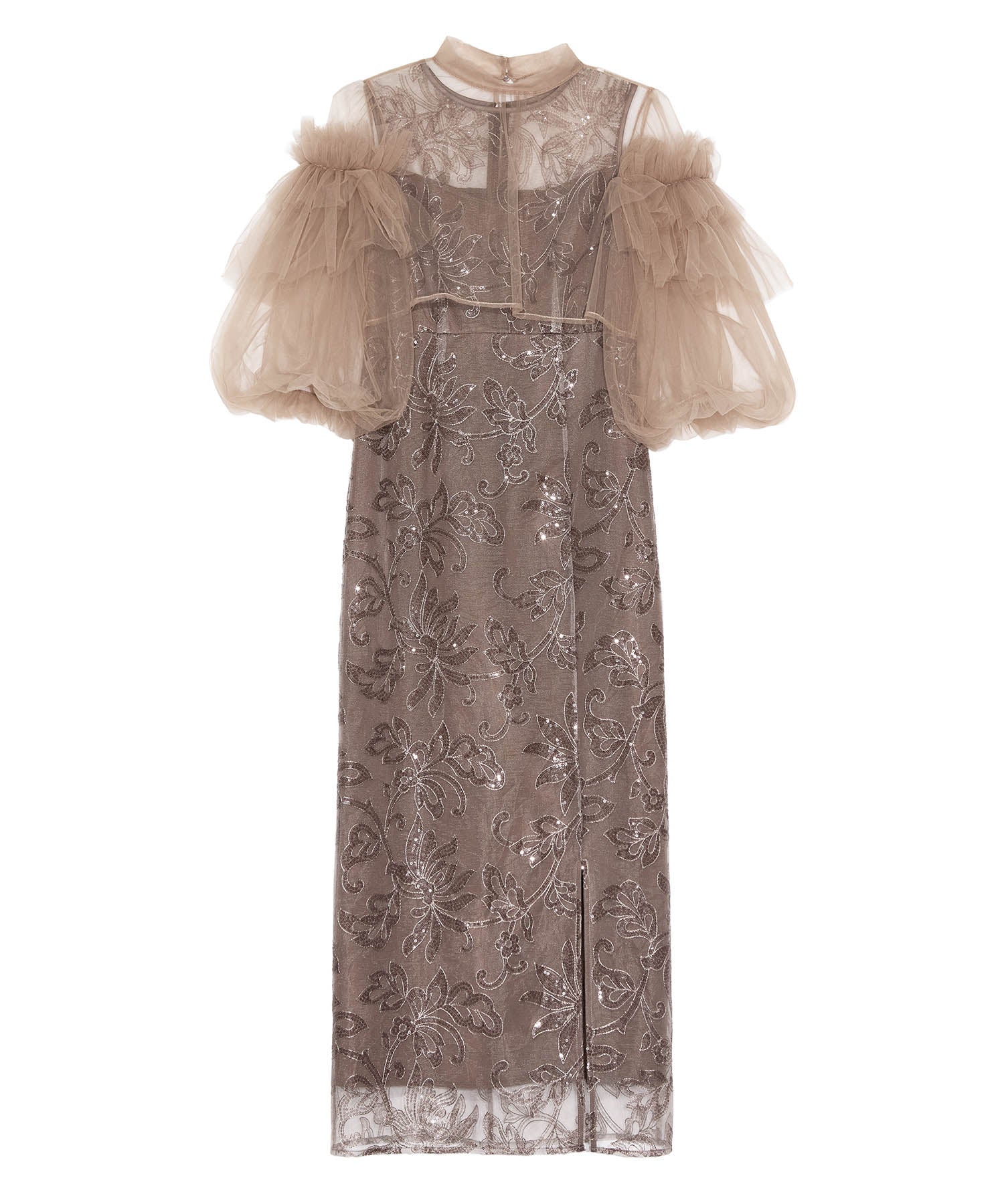 COMING SOON】フリルチュールスパンコールフローラルIラインワンピース