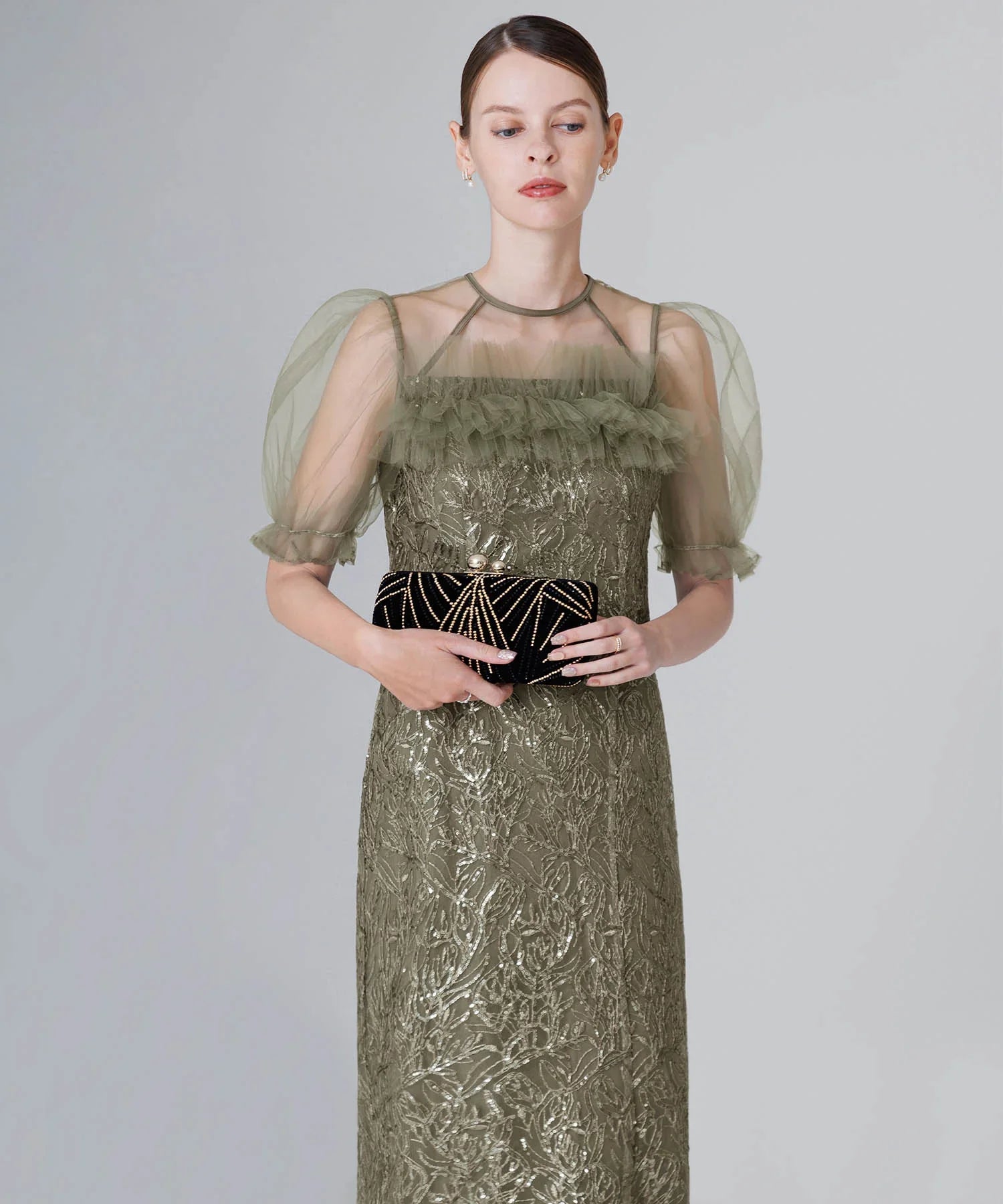 【当日発送】チュールフラワースパンコールIラインワンピースドレス