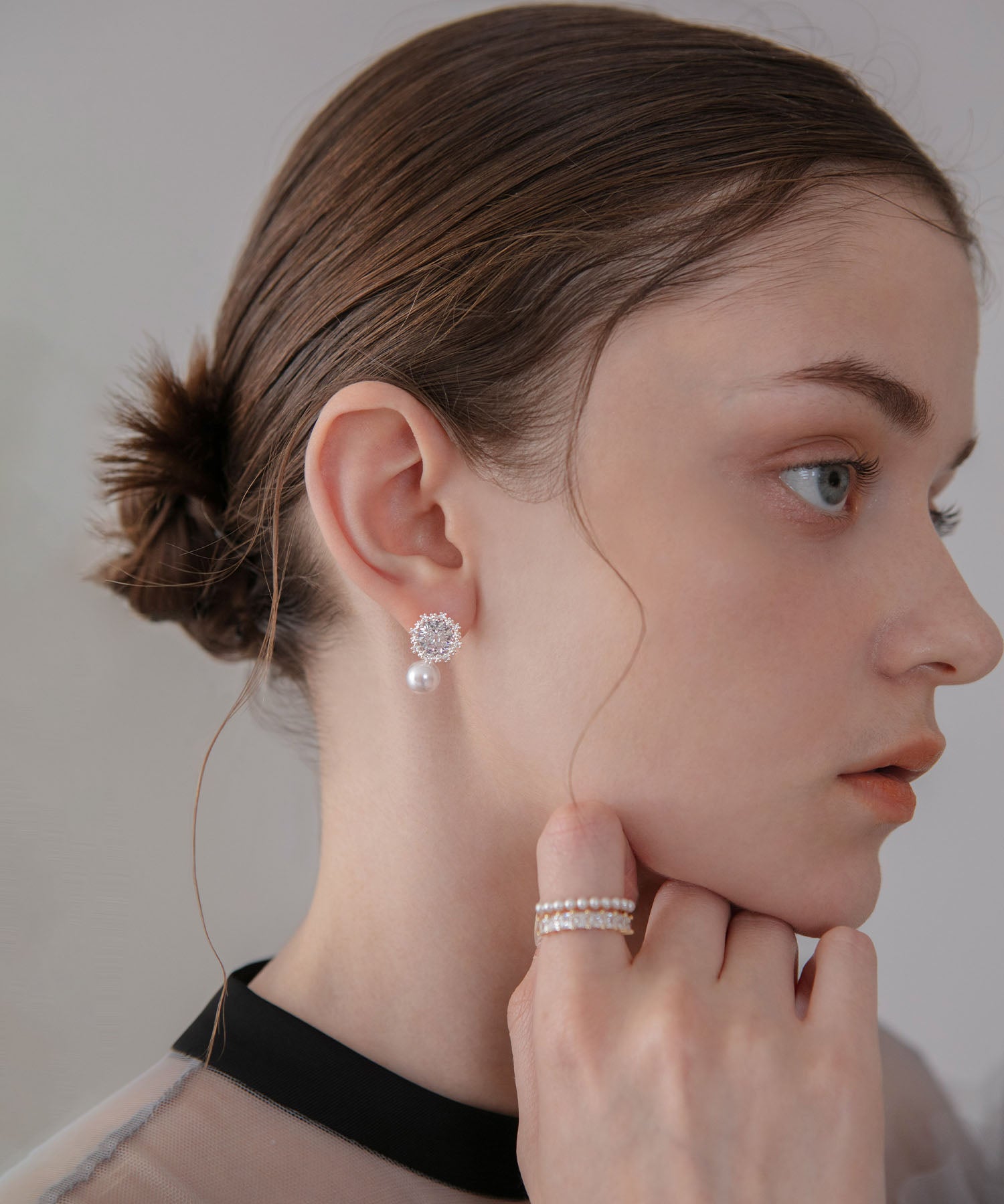 【当日発送】パールラウンドビジューピアス