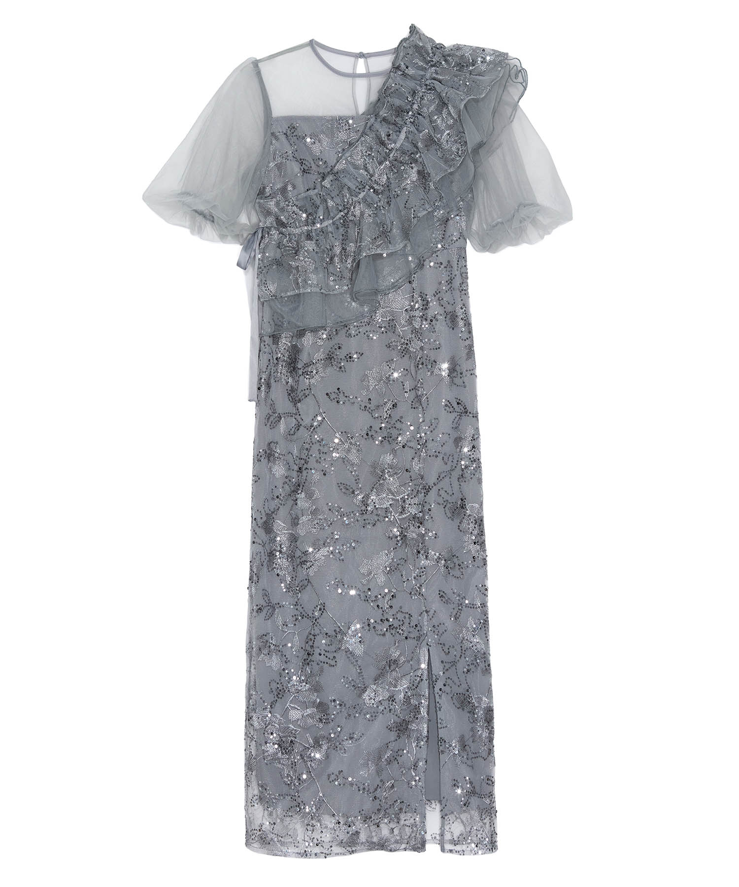 【一部当日発送】3WAYチュールラッフルフラワースパンコールIラインワンピースドレス