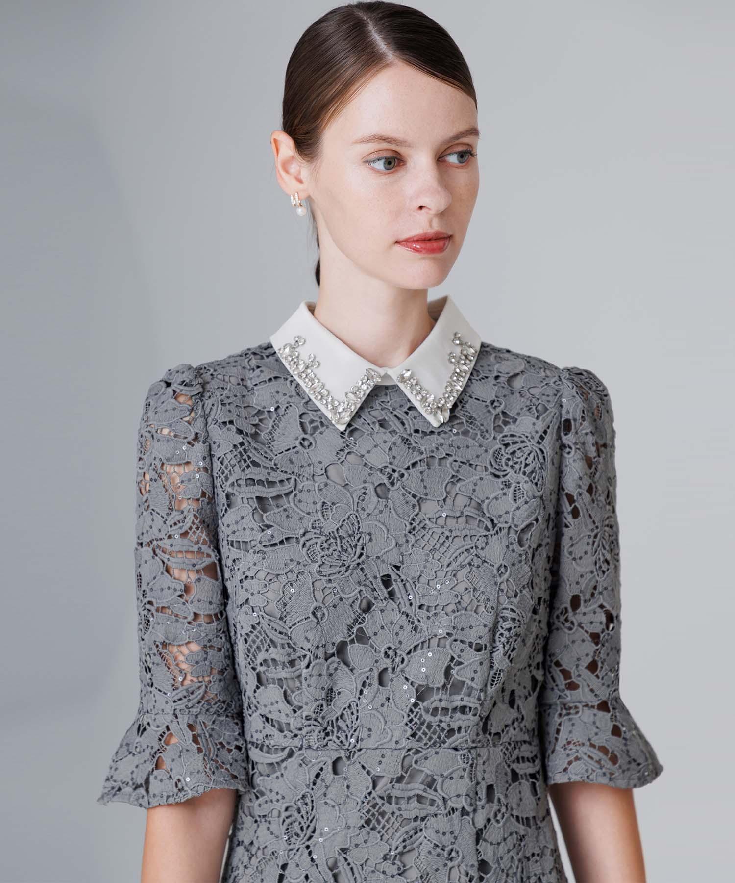 当日発送】ビジューカラーフラワーフリルマーメイドワンピース結婚式ドレス