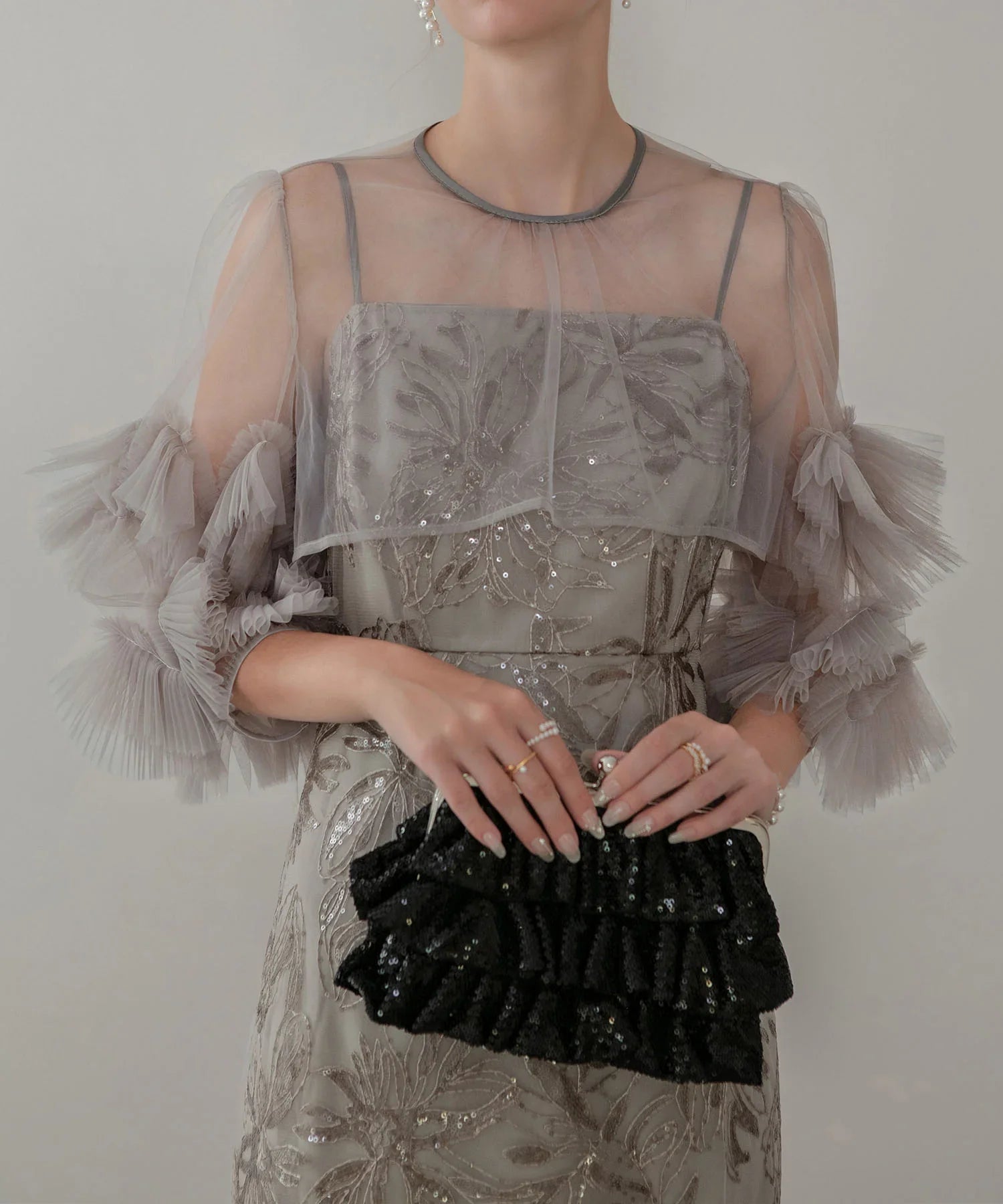 当日発送】フラワースパンコールチュールフリルスリーブIライン