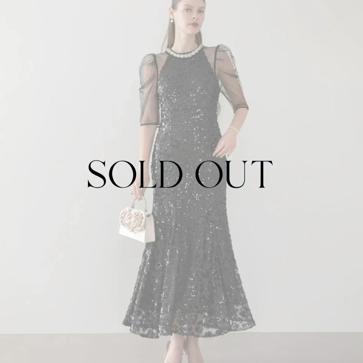 SOLD OUT】ビジューネックスパンコールシアーマーメイドワンピースドレス SOLD OUT】ビジューネックスパンコールシアーマーメイドワンピースドレス