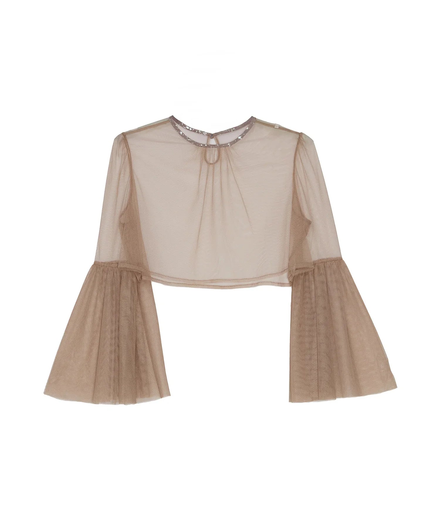 【一部当日発送】シアーチュールベルスリーブペイントIラインワンピースドレス