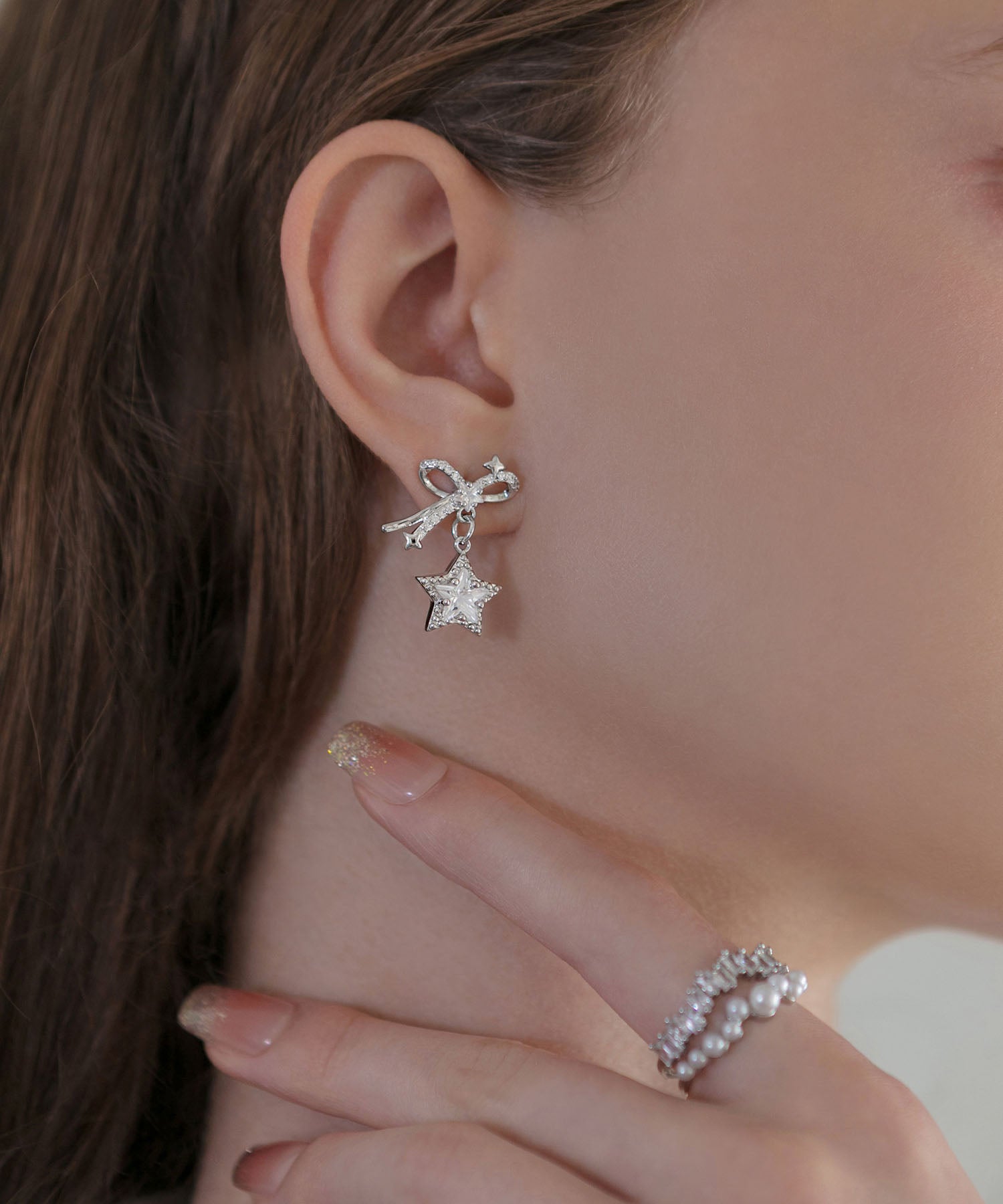 【当日発送】リボンスターモチーフシルバーピアス