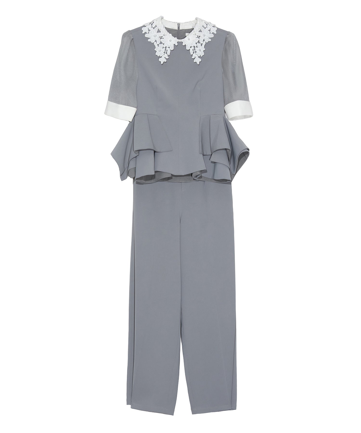 【当日発送】レースカラーペプラムブラウスパンツセットアップドレス